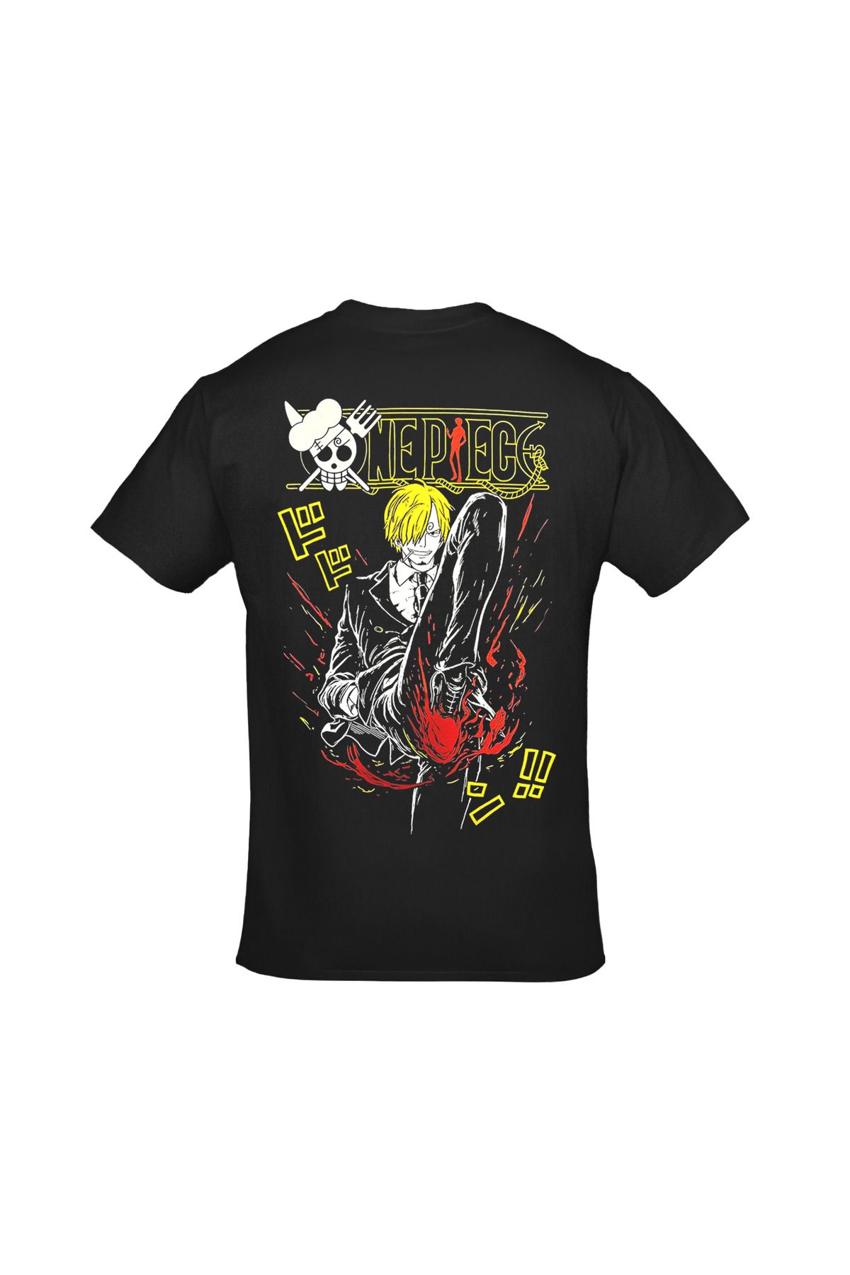 One Piece Sanji Ön Arka Baskılı Unisex Siyah Tshirt