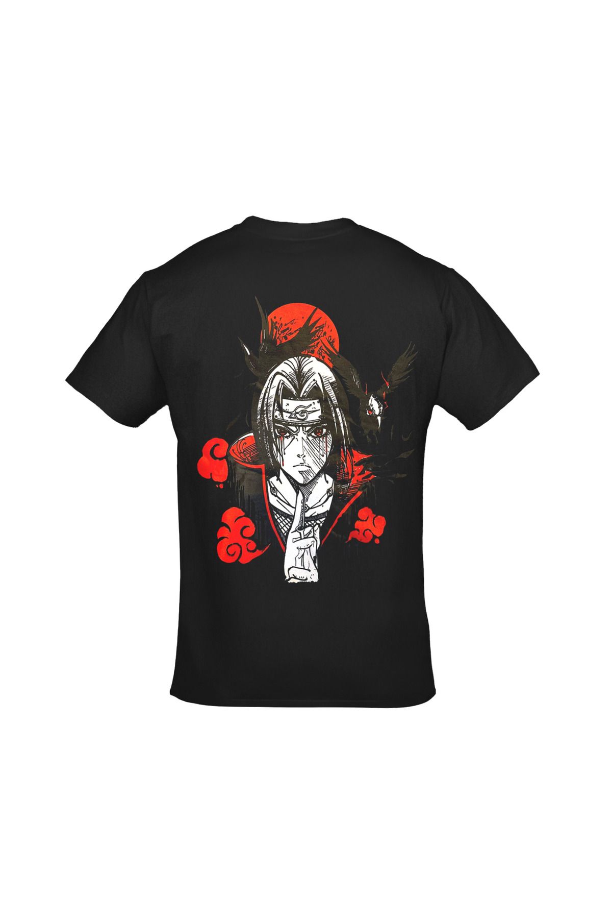 Naruto Uchiha Itachi Akatsuki Ön Arka Baskılı Unisex Siyah Tshirt