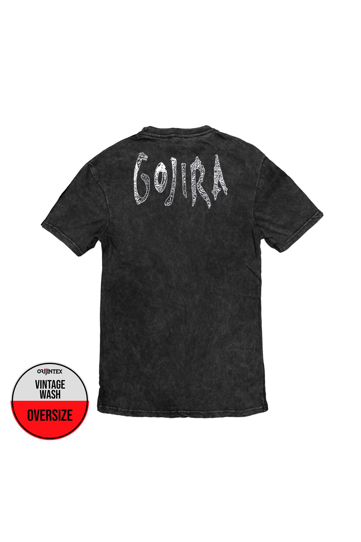 Gojira Wood Block Whales Ön Arka Baskılı Yıkamalı Oversize Vintage Tshirt