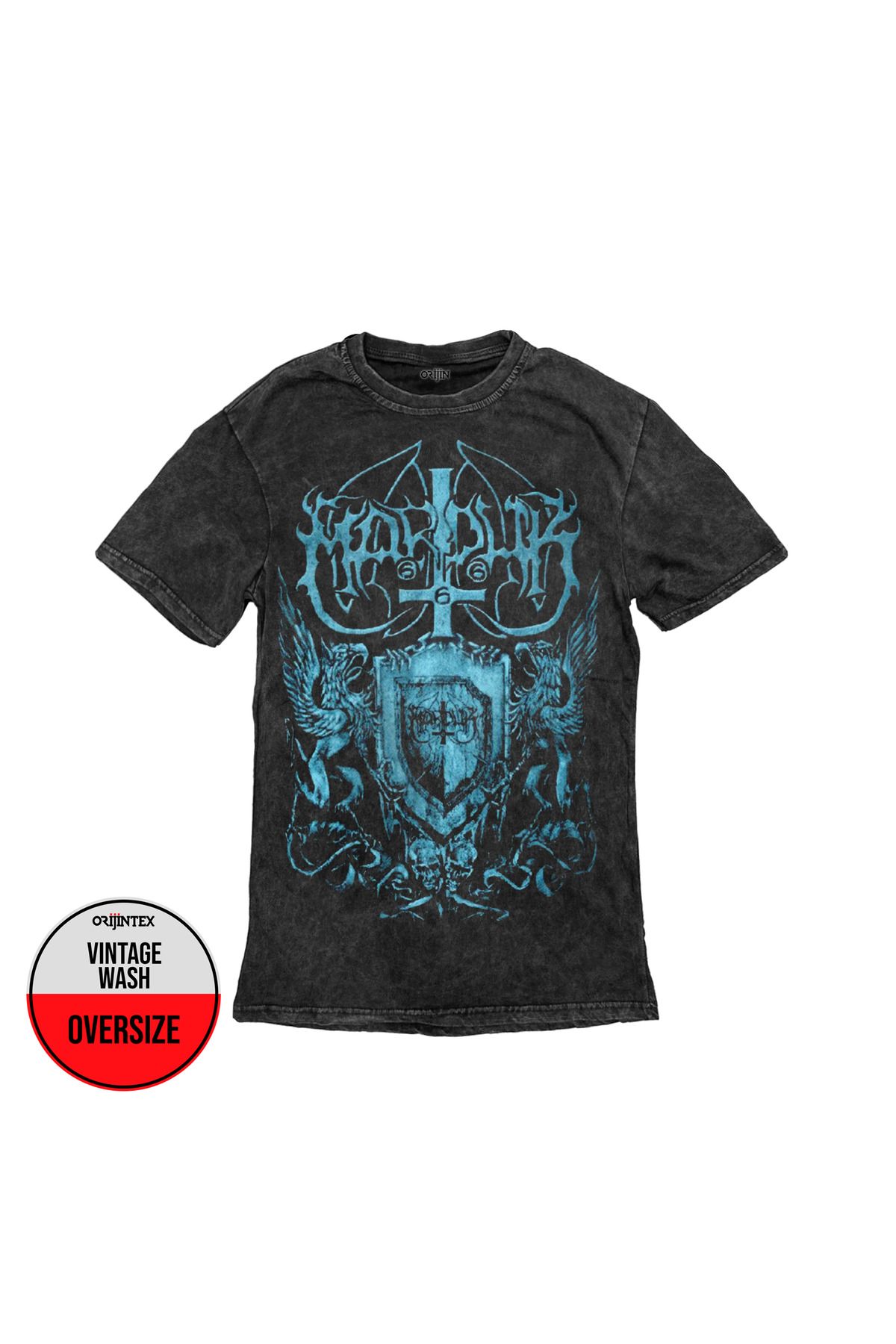 Marduk Black Metall Assault Ön Arka Baskılı Yıkamalı Oversize Vintage Tshirt