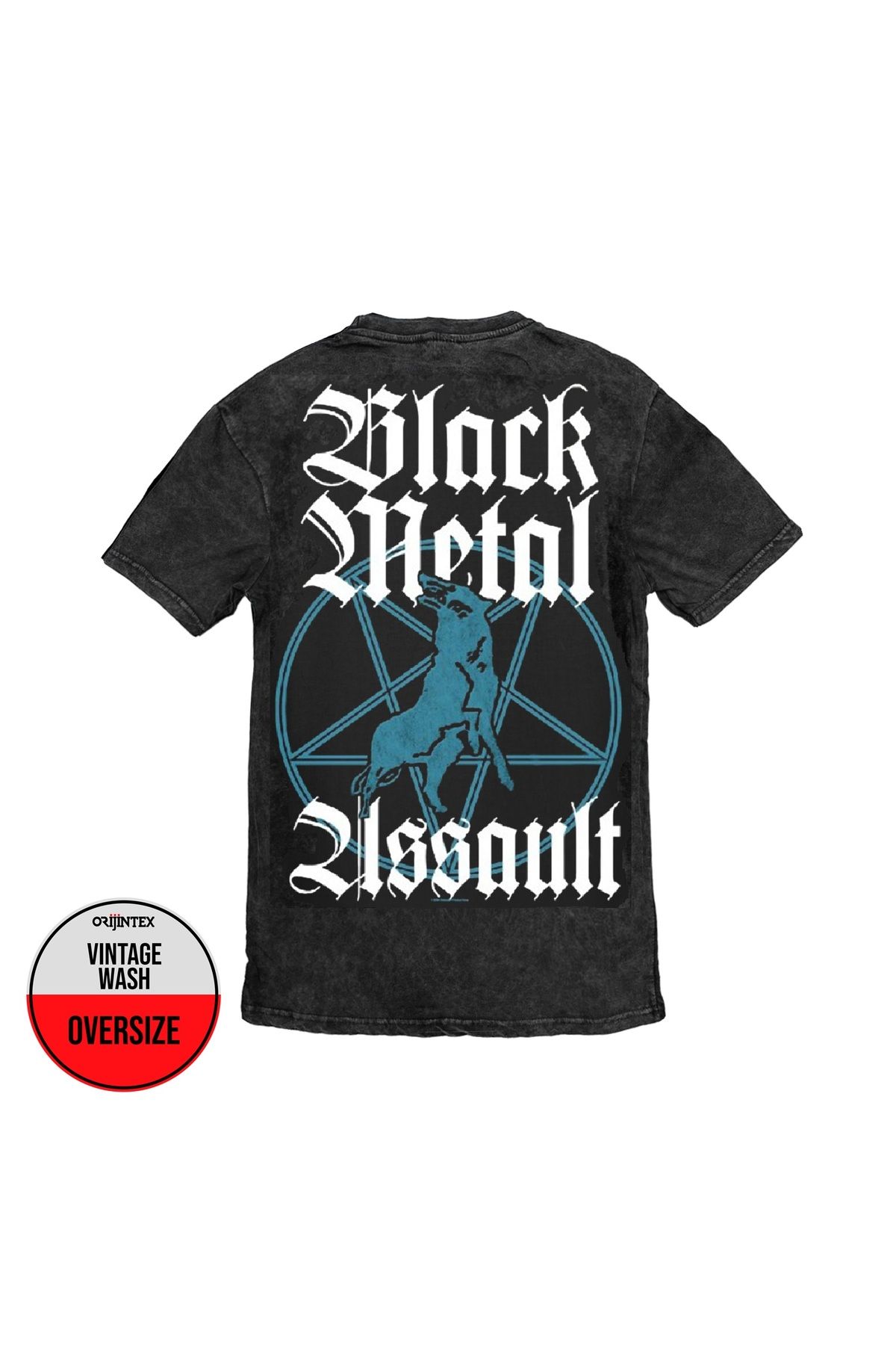 Marduk Black Metall Assault Ön Arka Baskılı Yıkamalı Oversize Vintage Tshirt