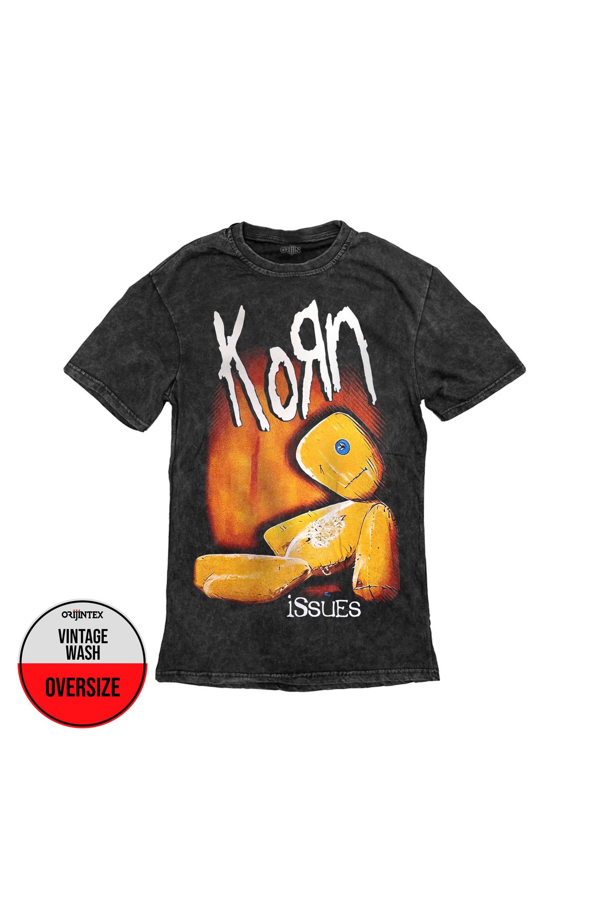 Korn Issues Ön Arka Baskılı Yıkamalı Oversize Vintage Tshirt