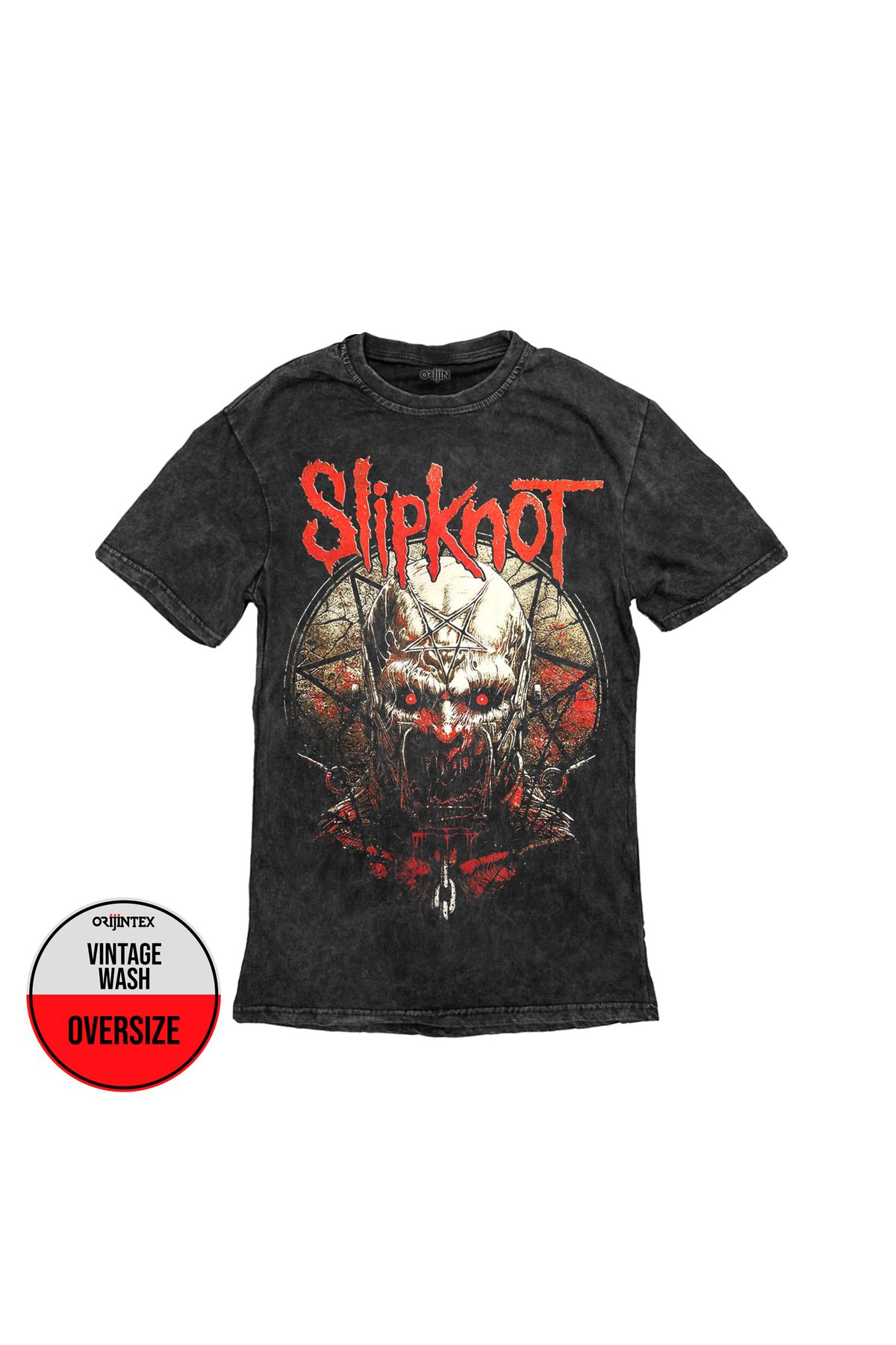 Slipknot Skull Ön Arka Baskılı Yıkamalı Oversize Vintage Tshirt