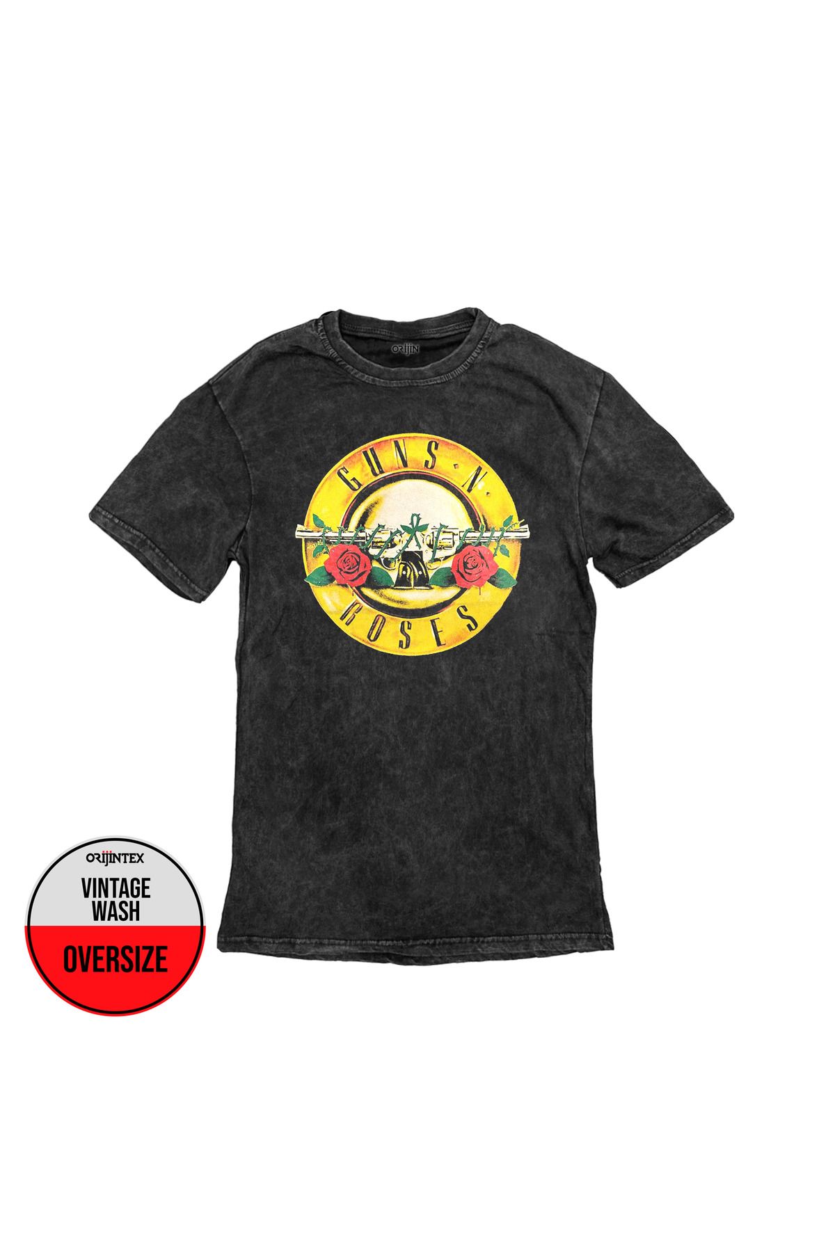 Guns N Roses Logo Baskılı Yıkamalı Oversize Vintage Tshirt