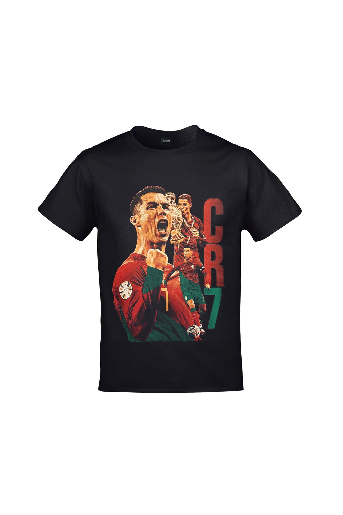 Cristiano Ronaldo CR7 G.O.A.T Baskılı Siyah Tshirt