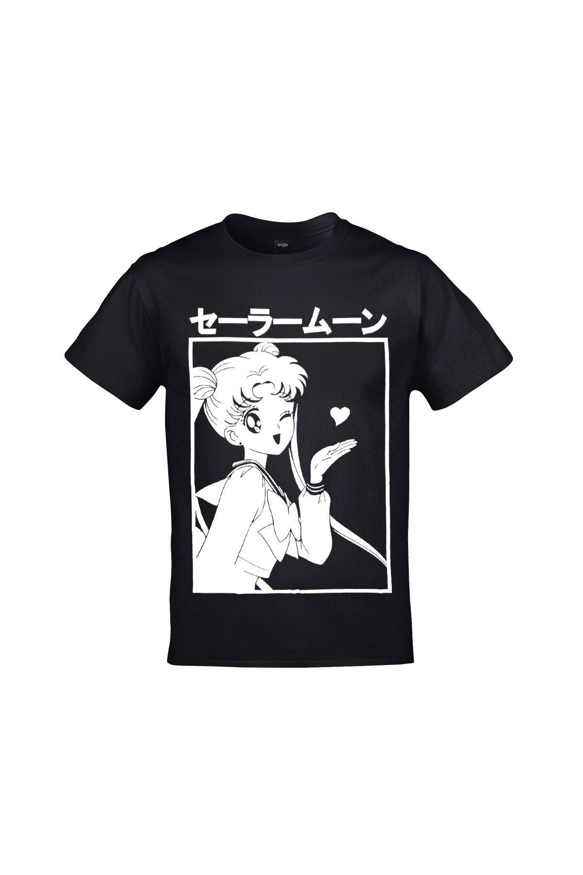 Sailor Moon Heart Baskılı Unisex Siyah Tshirt