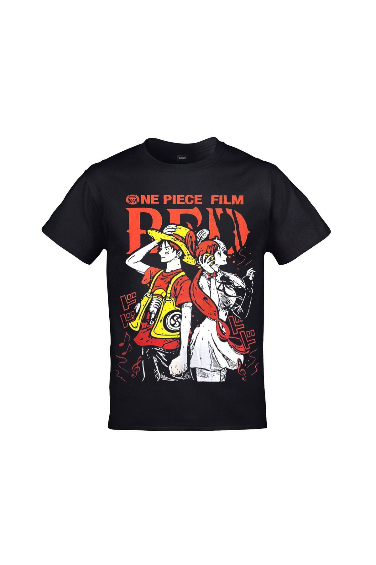One Piece Film Red Monkey D. Luffy Uta Baskılı Unisex Siyah Tshirt