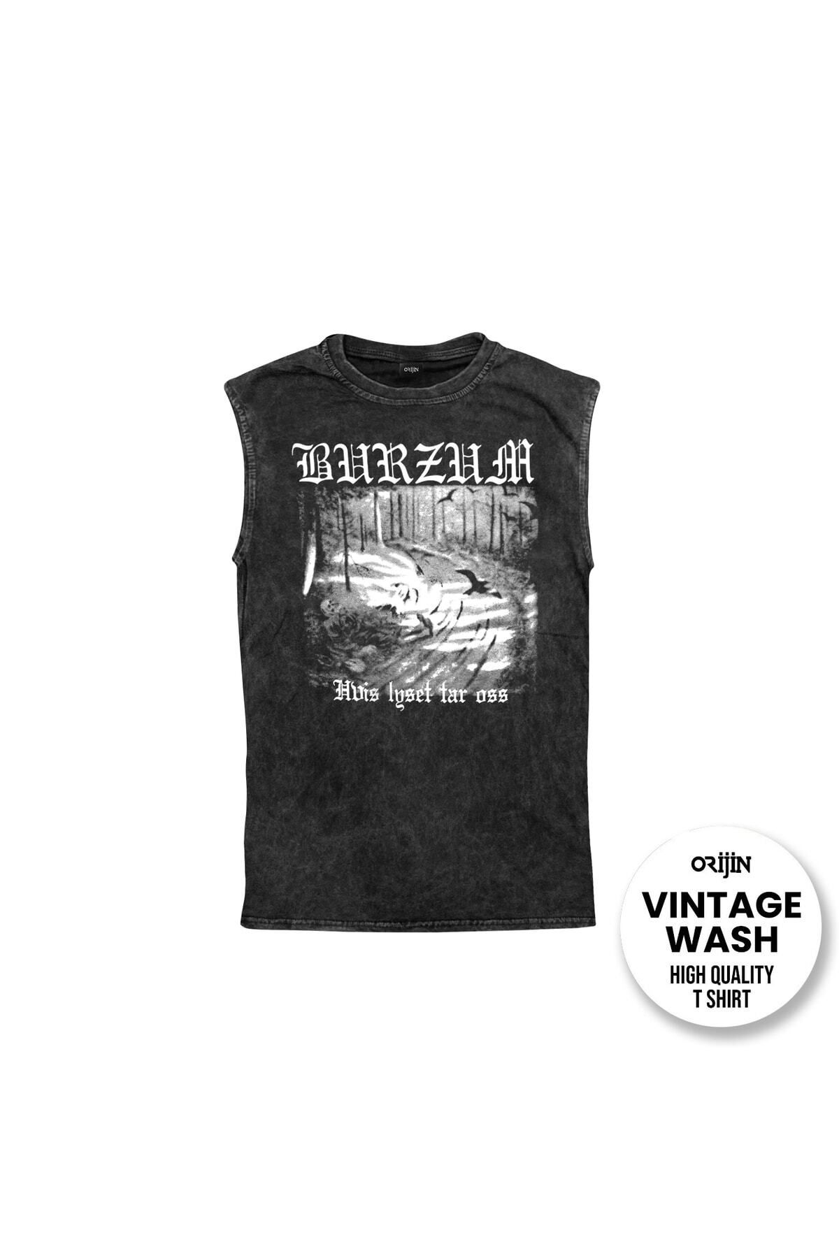 Burzum Hvis Lyset Tar Oss Baskılı Yıkamalı Vintage Kolsuz Tshirt Atlet