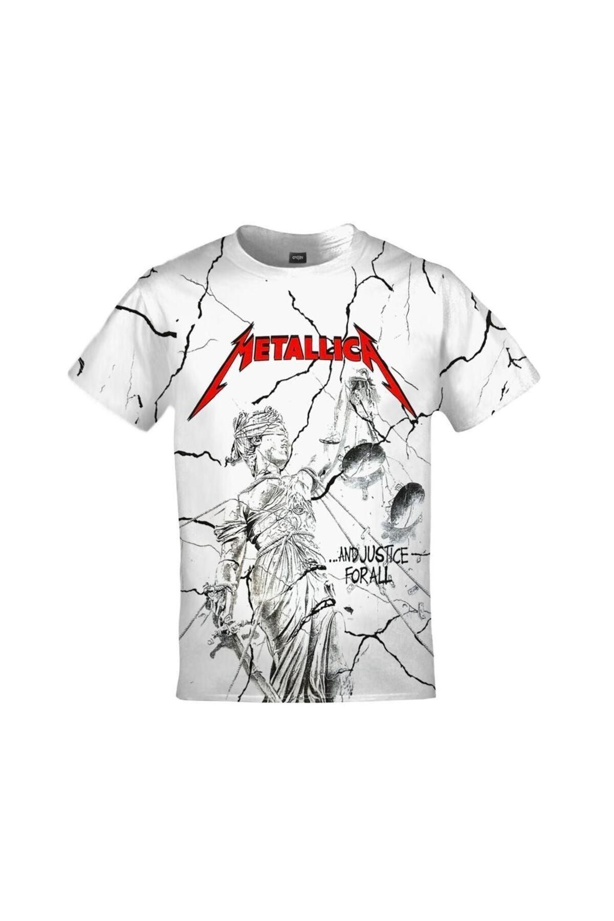 Metallica And Justice For All Over Baskılı Unisex Beyaz Tshirt