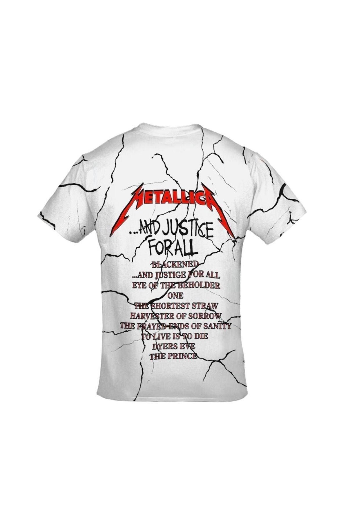 Metallica And Justice For All Over Baskılı Unisex Beyaz Tshirt