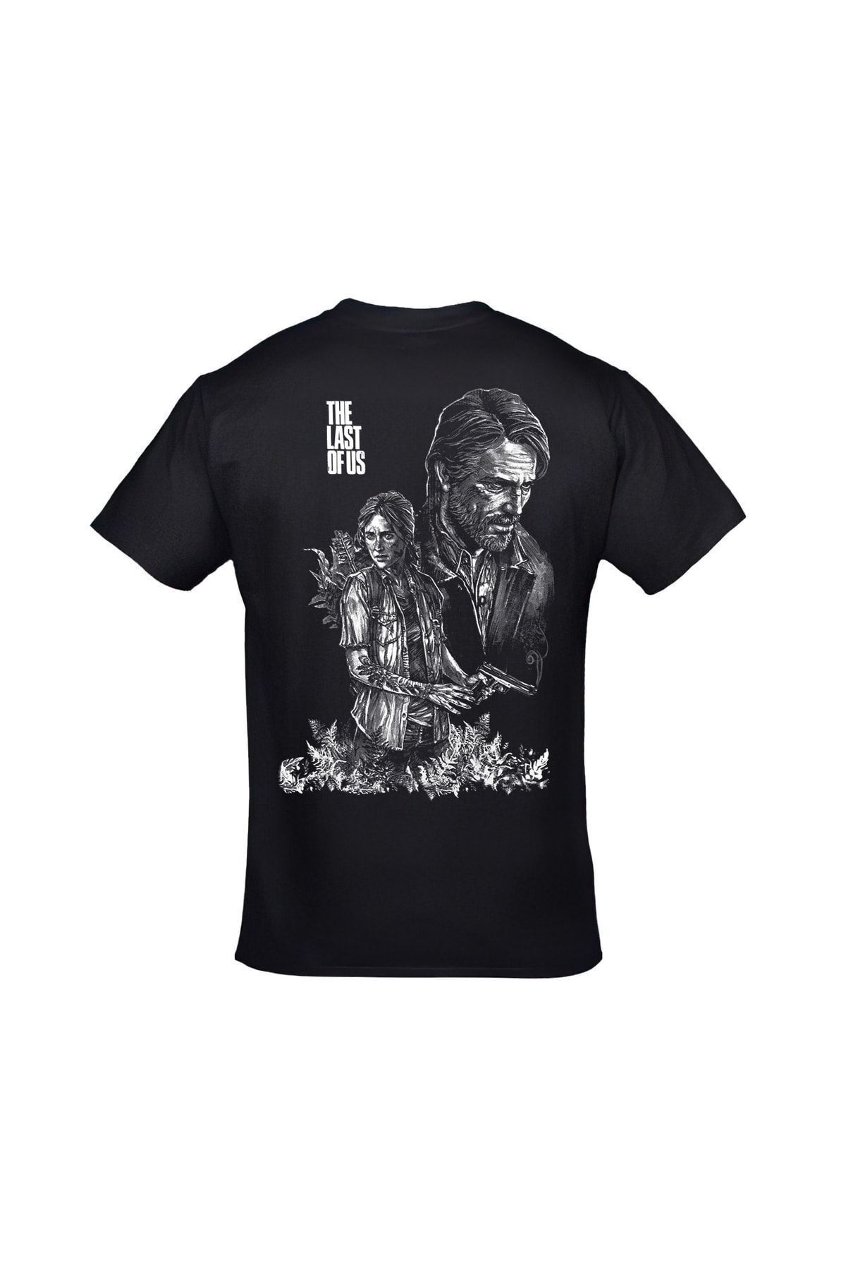 The Last Of Us Ellie And Joel Ön Arka Baskılı Unisex Siyah Tshirt