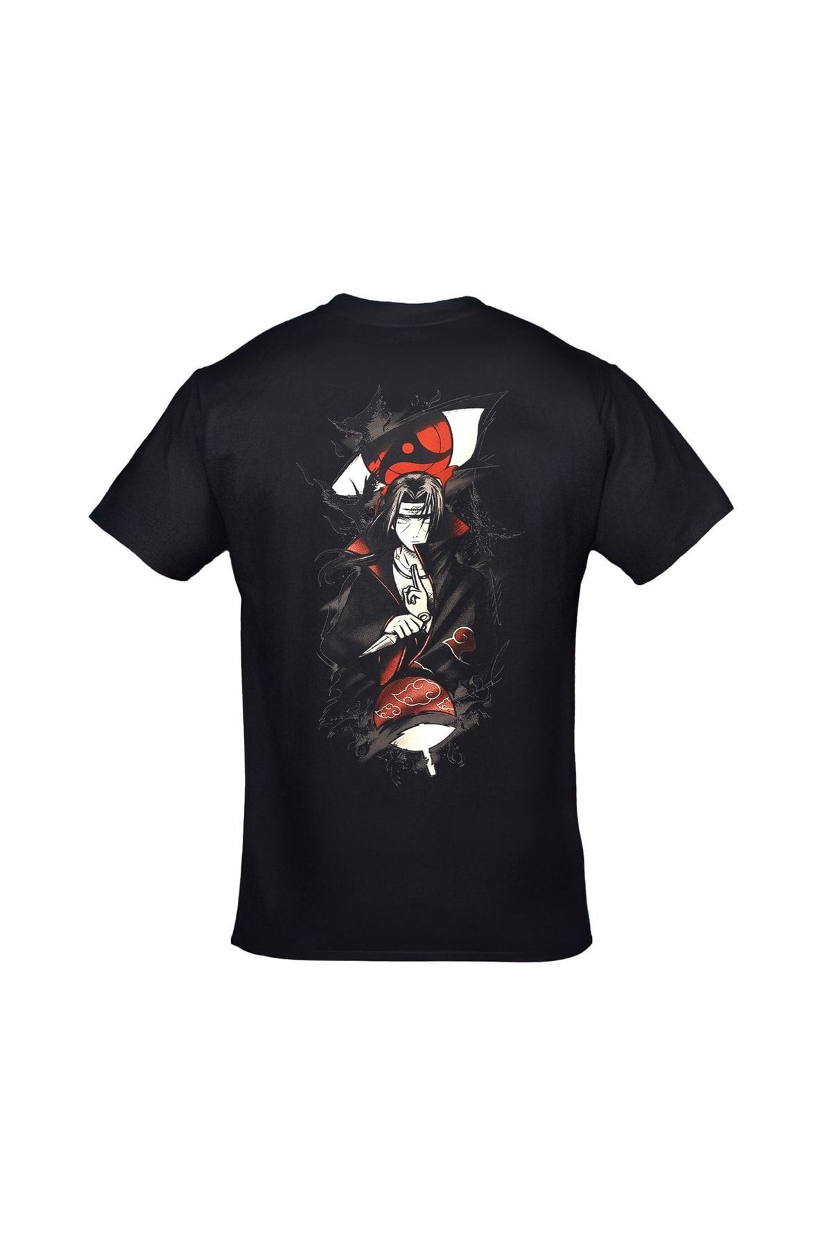 Naruto Akatsuki Itachi Uchiha Crows Baskılı Unisex Siyah Tshirt