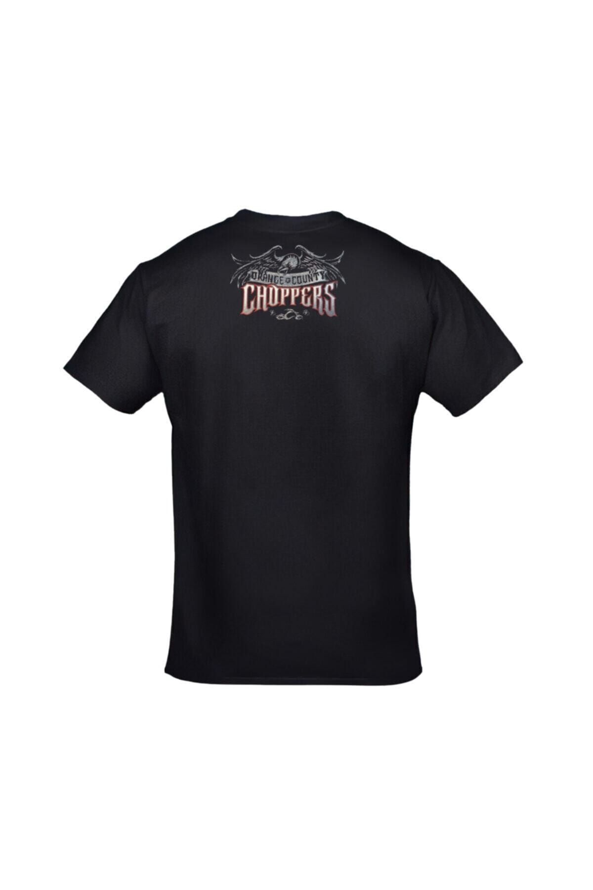 Unisex Siyah Orange County Choppers Motosiklet Ön Arka Baskılı Tshirt
