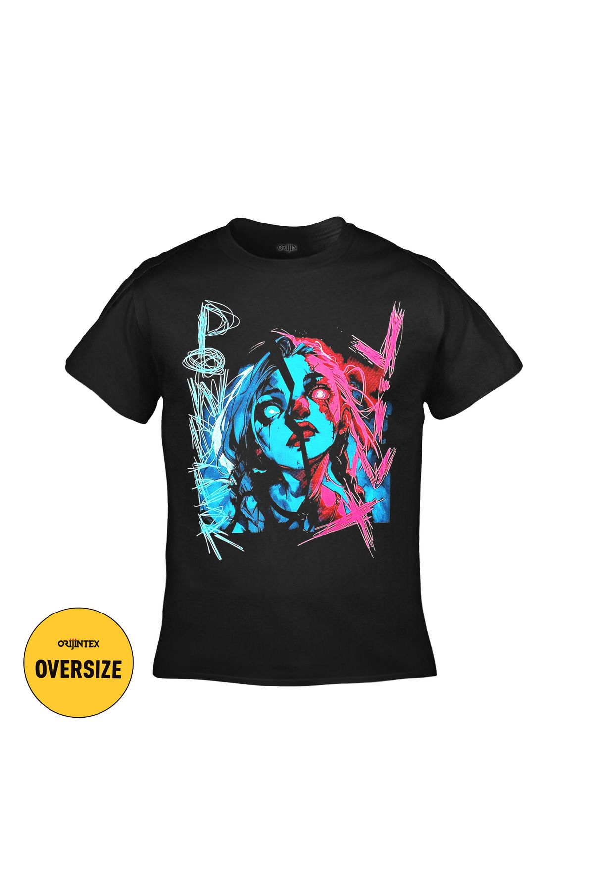 League of Legends Arcane Jinx Ön Arka Baskılı Unisex Oversize Siyah Tshirt