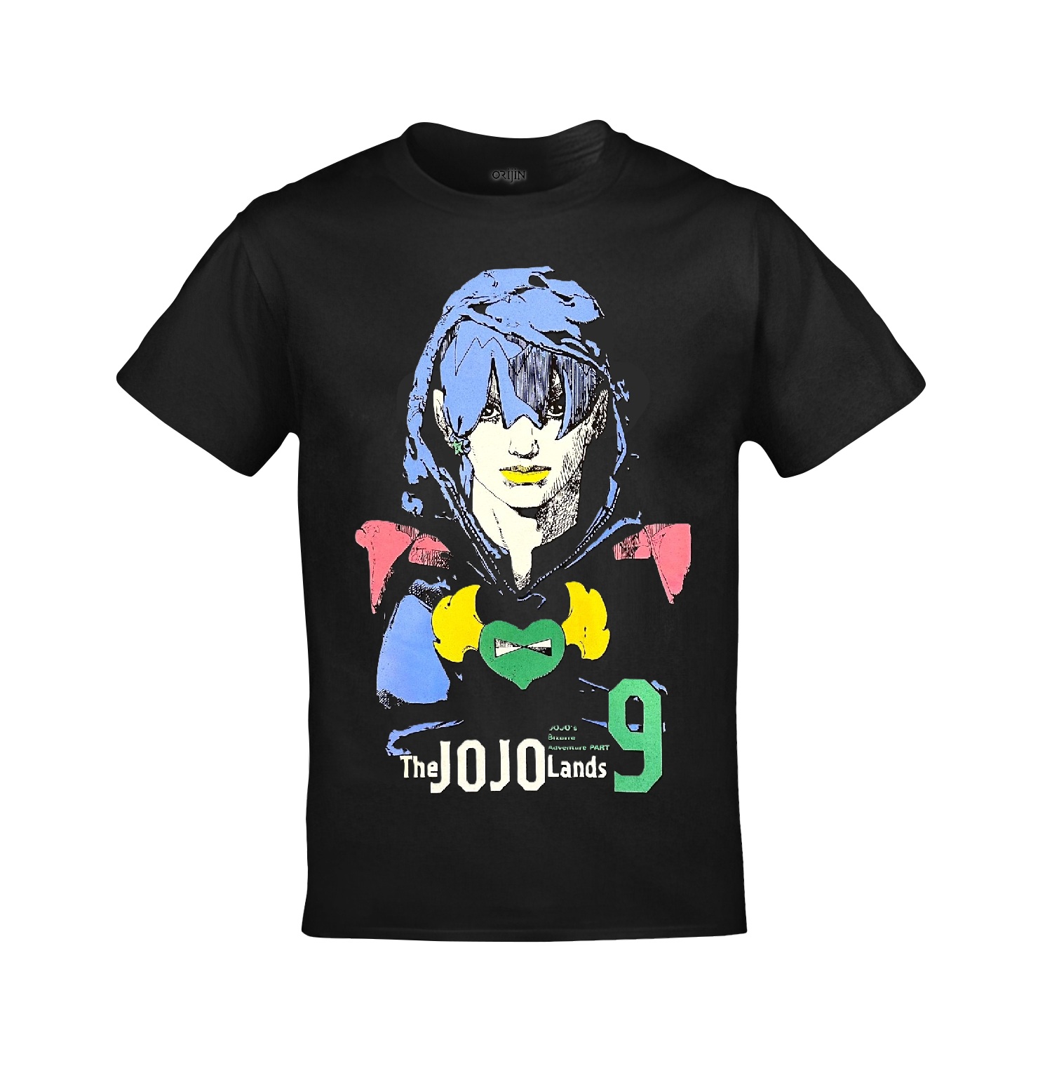 Jojo's Bizarre Adventures Part 9 Jodio Joestar Ön Arka Baskılı Unisex Siyah Tshirt