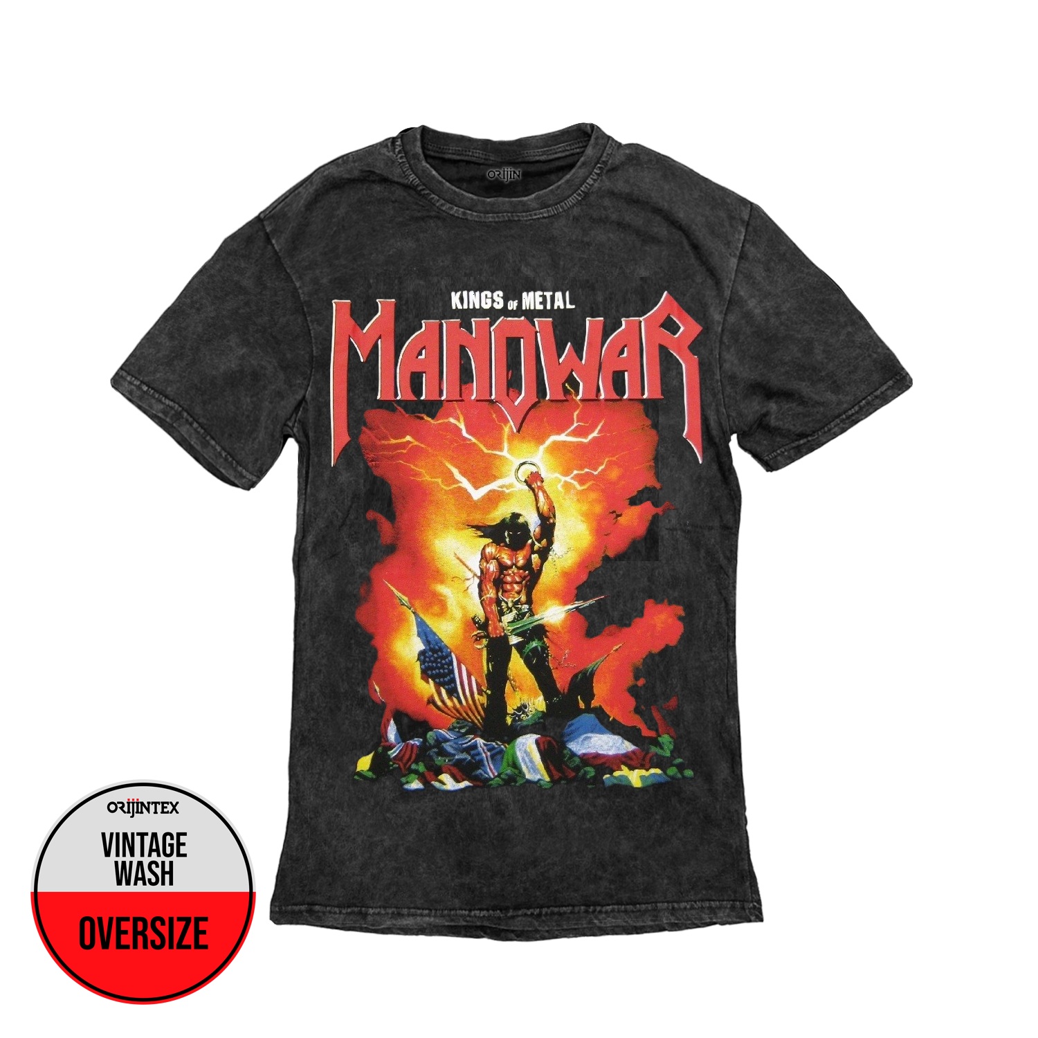 Manowar Kings of Metal Ön Arka Baskılı Yıkamalı Oversize Vintage Tshirt
