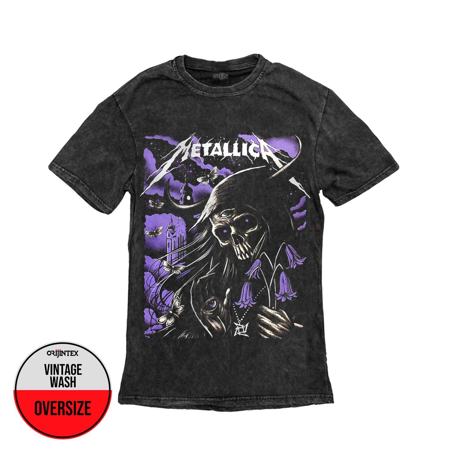 Metallica Skull Ön Arka Baskılı Yıkamalı Oversize Vintage Tshirt