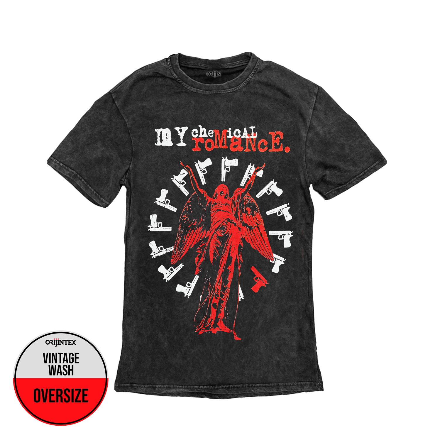 My Chemical Romance Guns and Angel Ön Arka Baskılı Yıkamalı Oversize Vintage Tshirt