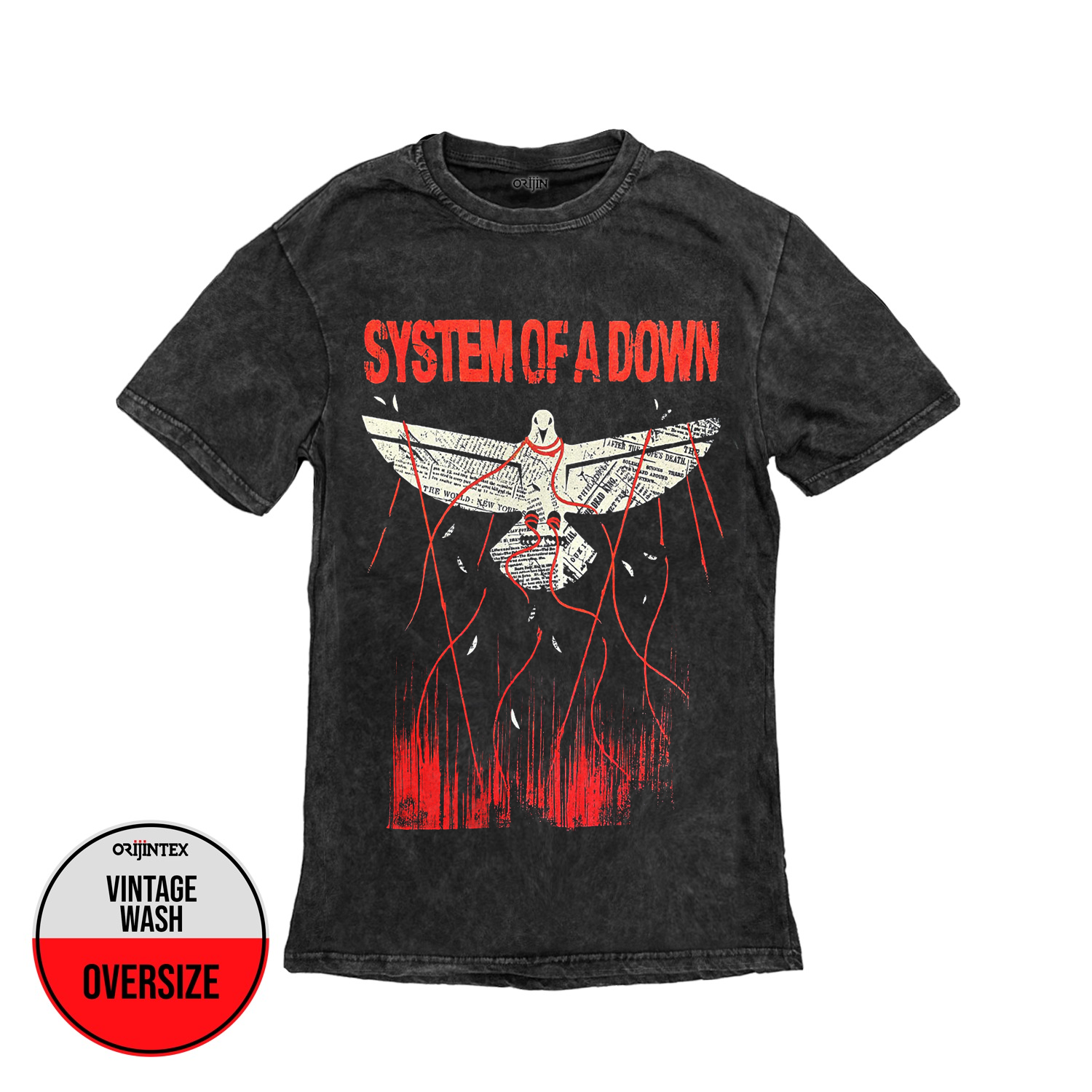 System Of A Down Dove Overcome Ön Arka Baskılı Yıkamalı Oversize Vintage Tshirt