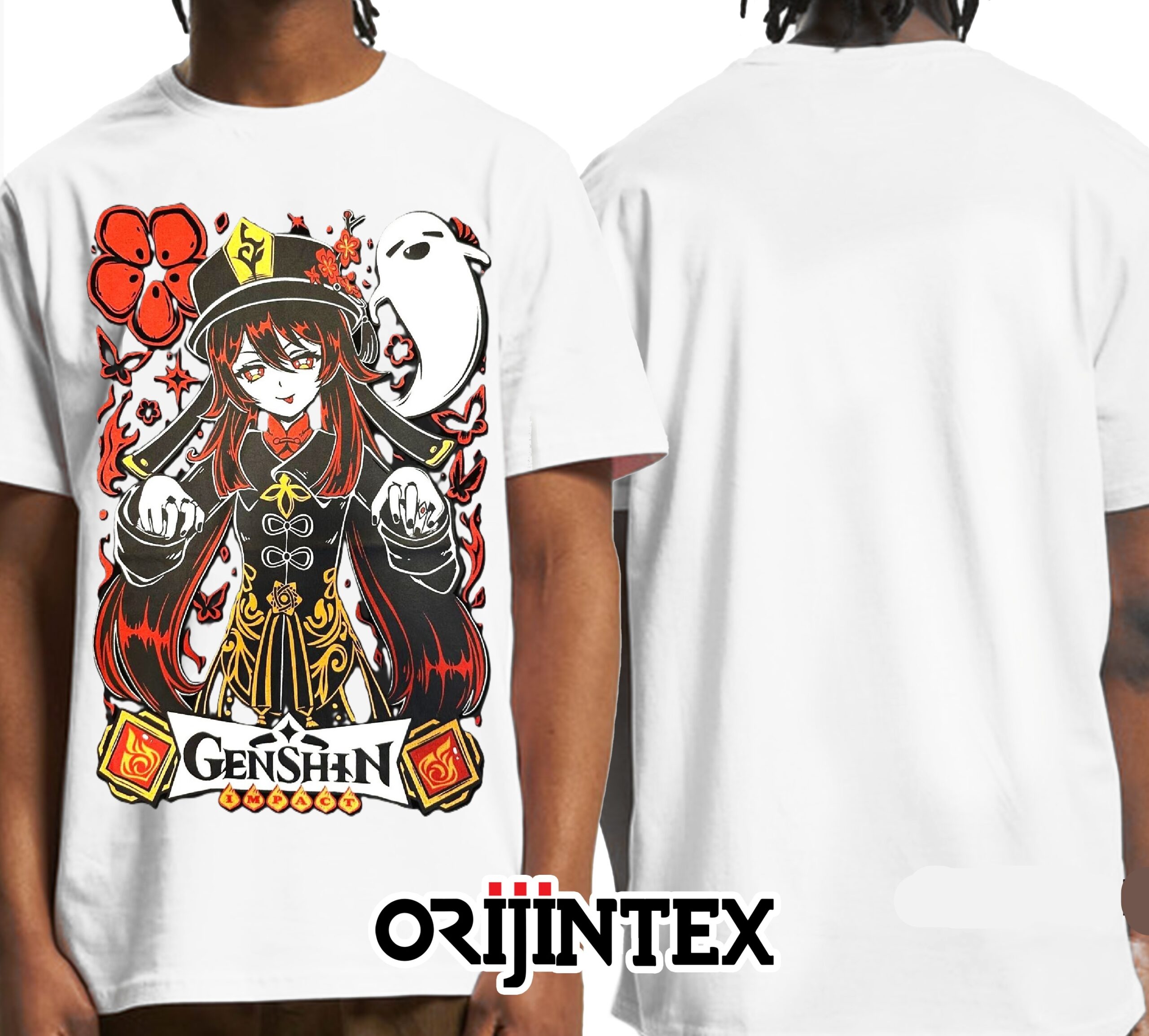 Genshin Impact Hu Tao Baskılı Unisex Siyah Tshirt