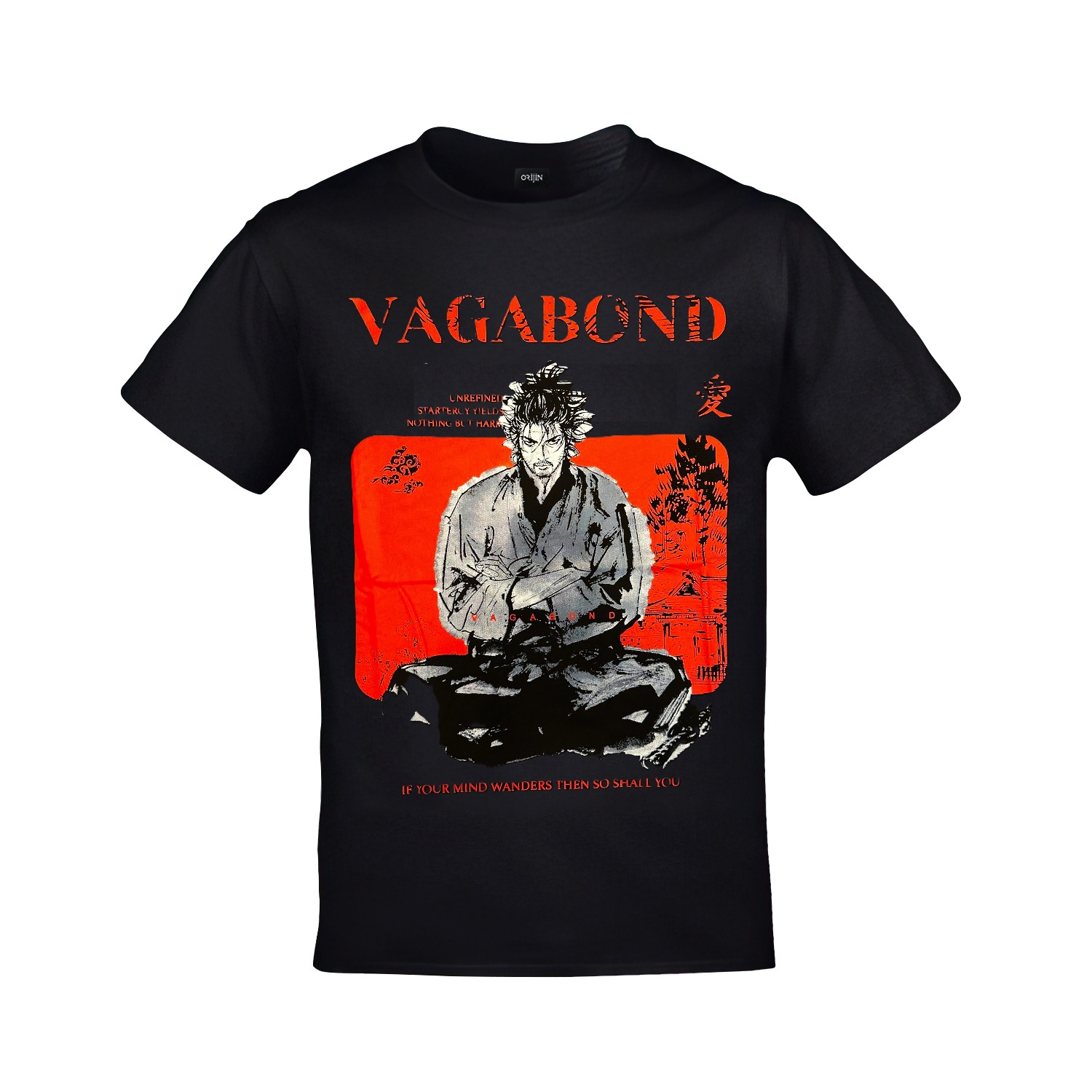 Vagabond Musashi Miyamoto Ön Arka Baskılı Unisex Siyah Tshirt