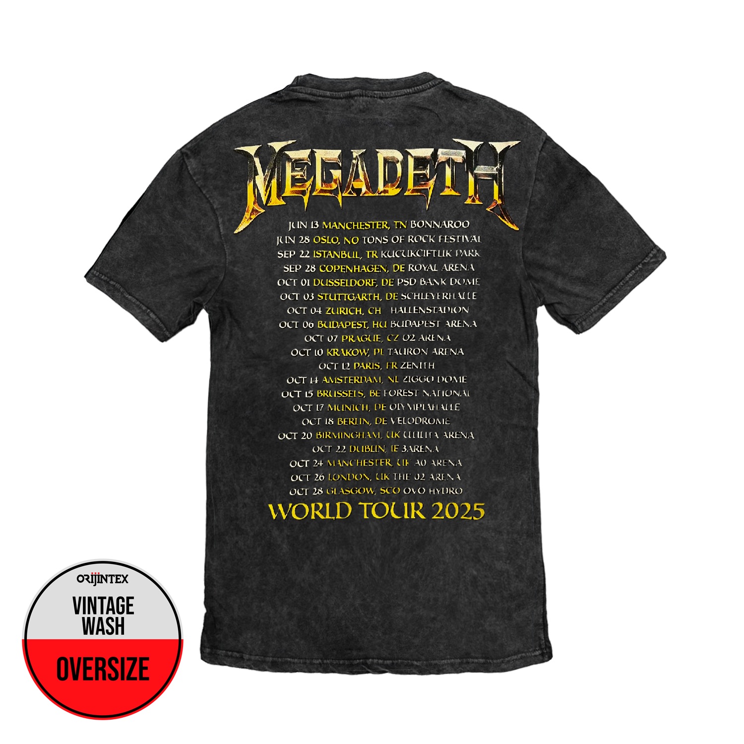 Megadeth Concert World Tour 2025 Ön Arka Baskılı Yıkamalı Oversize Vintage Tshirt