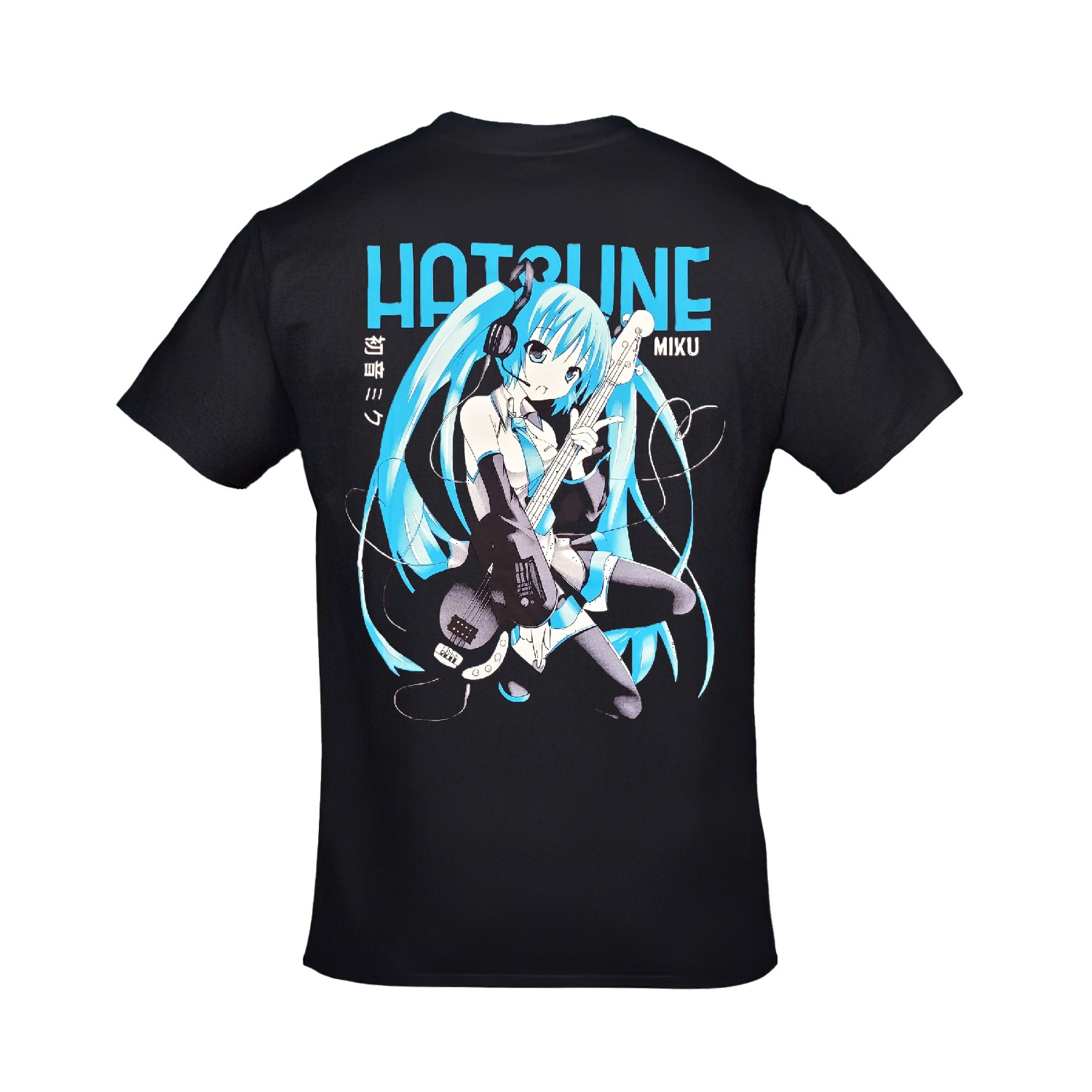 Hatsune Miku Ön Arka Baskılı Unisex Siyah Tshirt