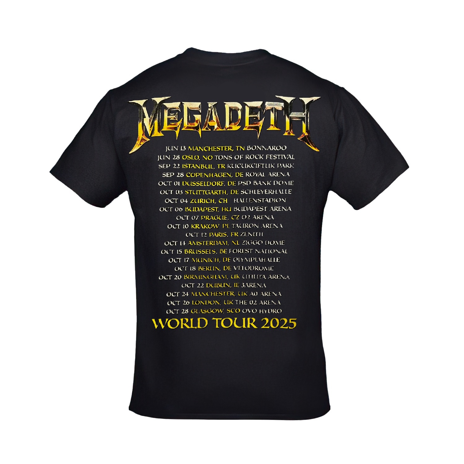 Megadeth Concert World Tour 2025 Ön Arka Baskılı Unisex Siyah Tshirt