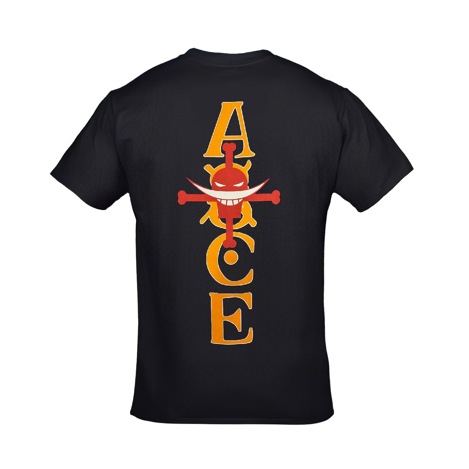 One Piece Portgas D. Ace Ön Arka Baskılı Unisex Siyah Tshirt