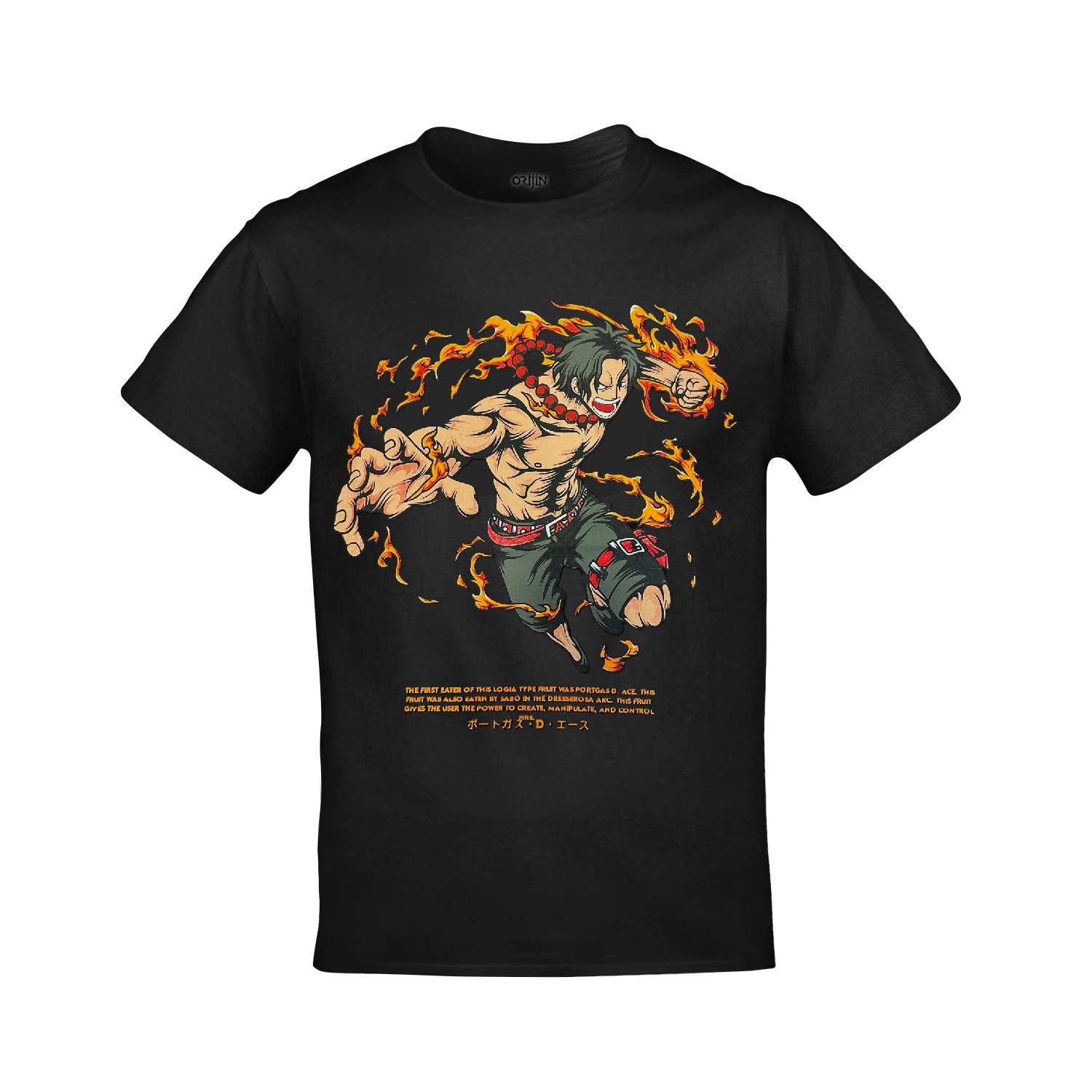 One Piece Portgas D. Ace Ön Arka Baskılı Unisex Siyah Tshirt