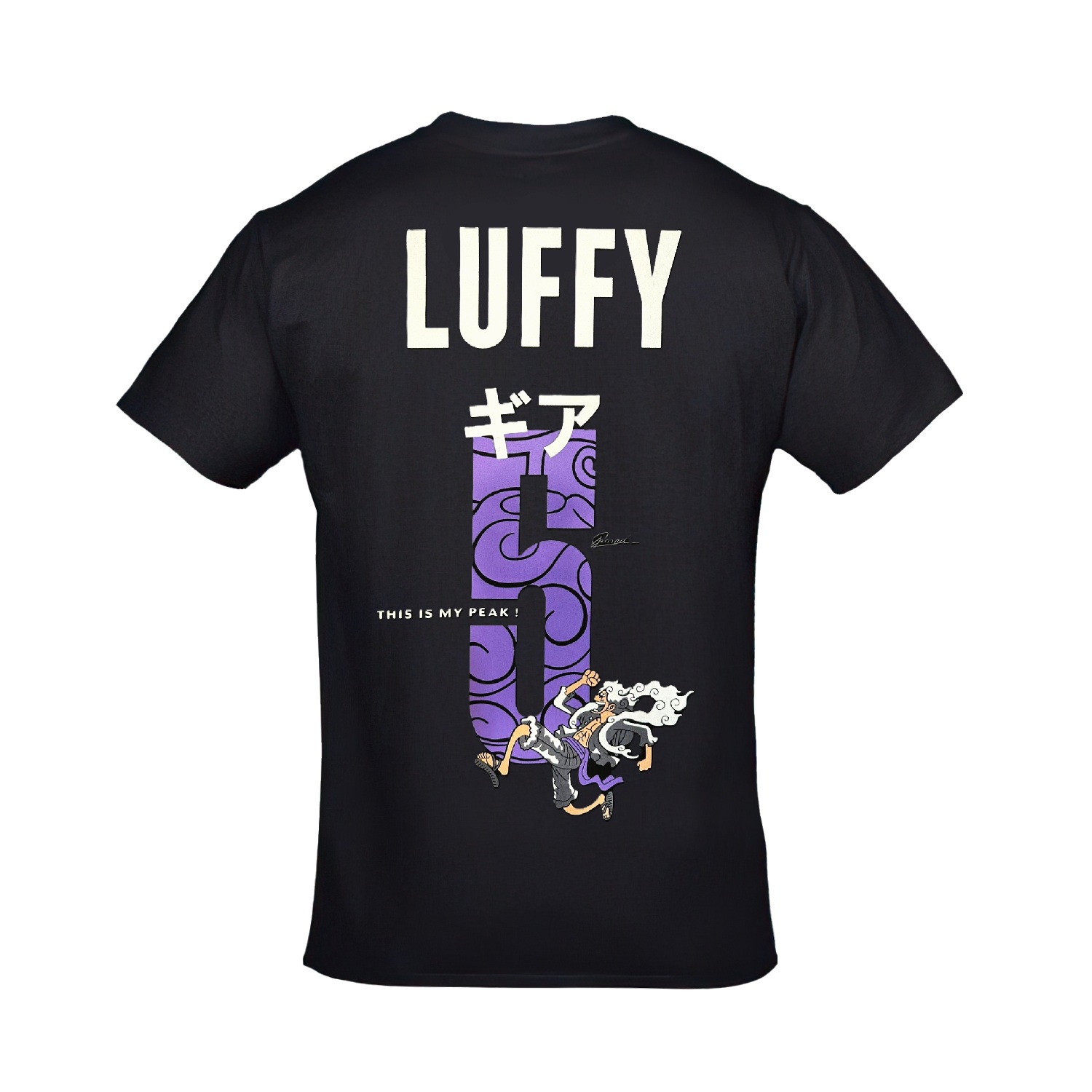 One Piece Luffy Gear 5 Gomu Gomu No Mi Ön Arka Baskılı Unisex Siyah Tshirt