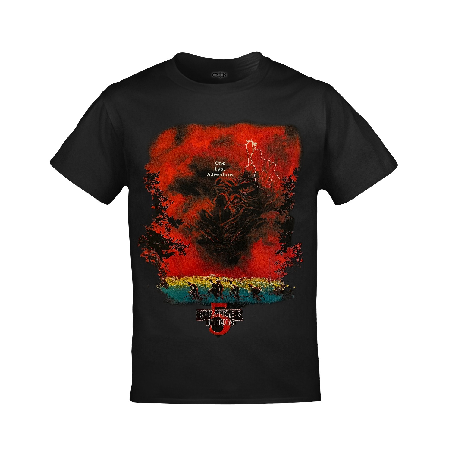 Stranger Things 5 One Last Adventure Baskılı Unisex Siyah Tshirt