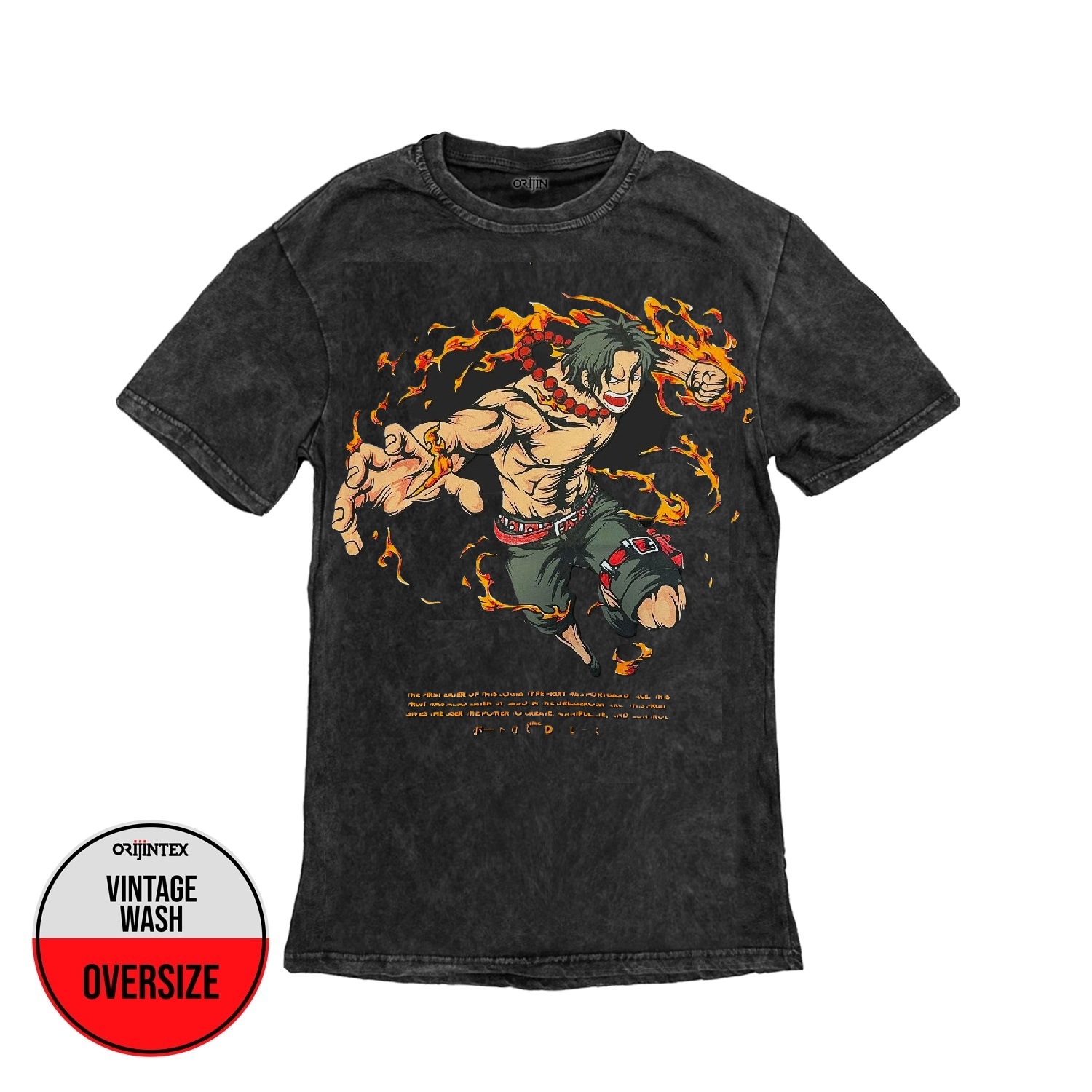 One Piece Ace Ön Arka Baskılı Yıkamalı Oversize Vintage Tshirt