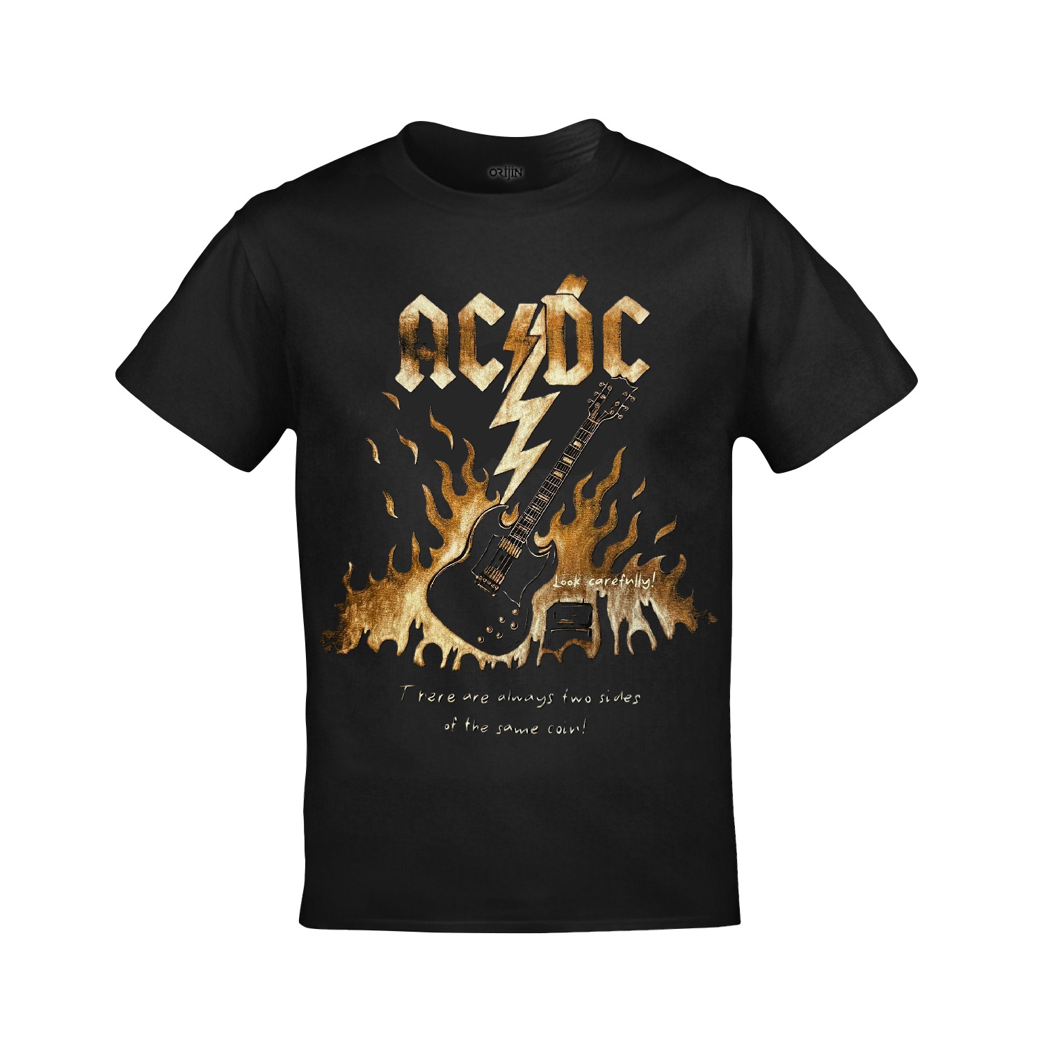 AC DC Gitar Ön Arka Baskılı Unisex Siyah Tshirt