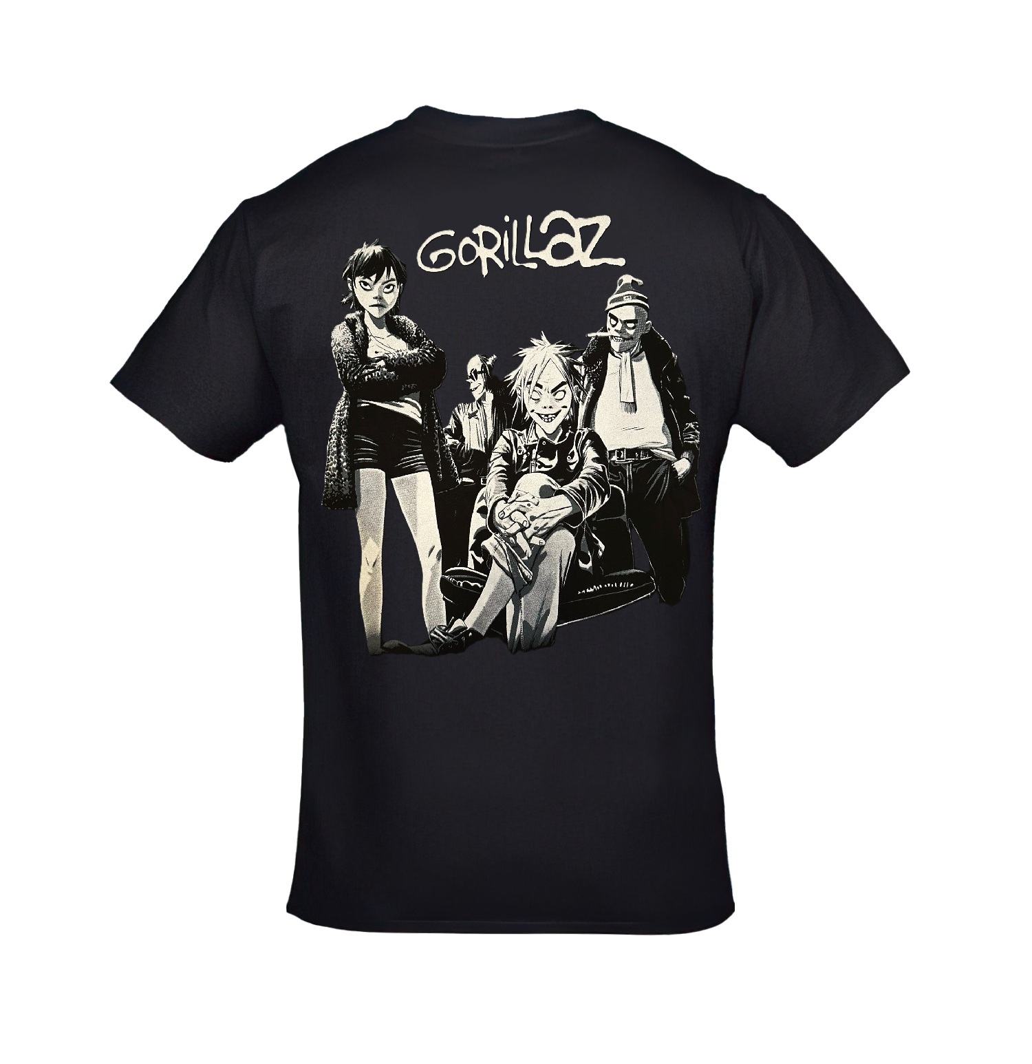 Gorillaz The Now Now Ön Arka Baskılı Unisex Siyah Tshirt