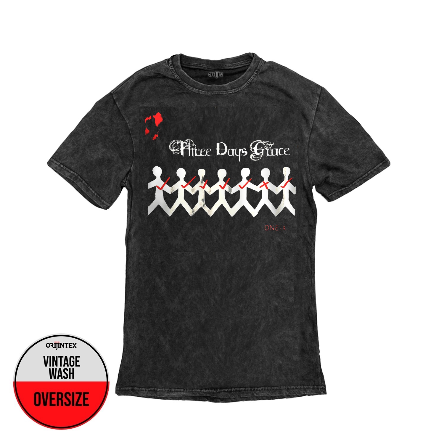 Three Days Grace One-X Ön Arka Baskılı Yıkamalı Oversize Vintage Tshirt