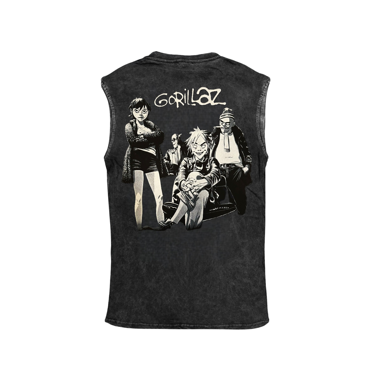 Gorillaz The Now Now Ön Arka Baskılı Unisex Yıkamalı Oversize Vintage Atlet Kolsuz Tshirt