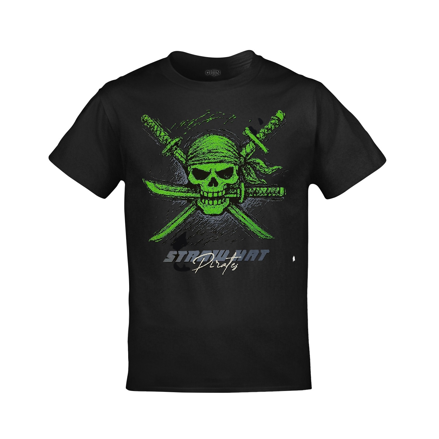 One Piece Roronoa Zoro Line Art Ön Arka Baskılı Unisex Siyah Tshirt