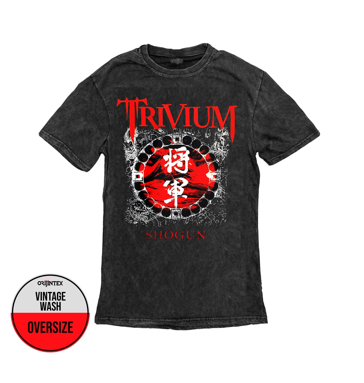 Trivium Shogun Baskılı Yıkamalı Oversize Vintage Tshirt