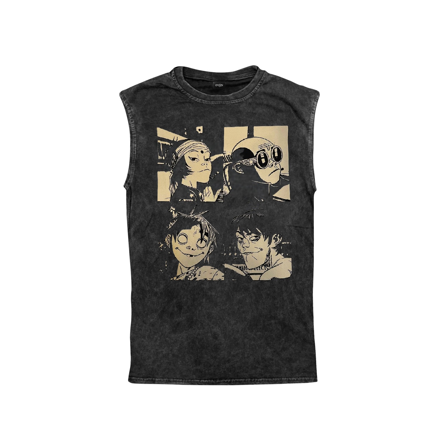 Gorillaz The Mountain Tour 2026 Ön Arka Baskılı Unisex Yıkamalı Oversize Vintage Atlet Kolsuz Tshirt