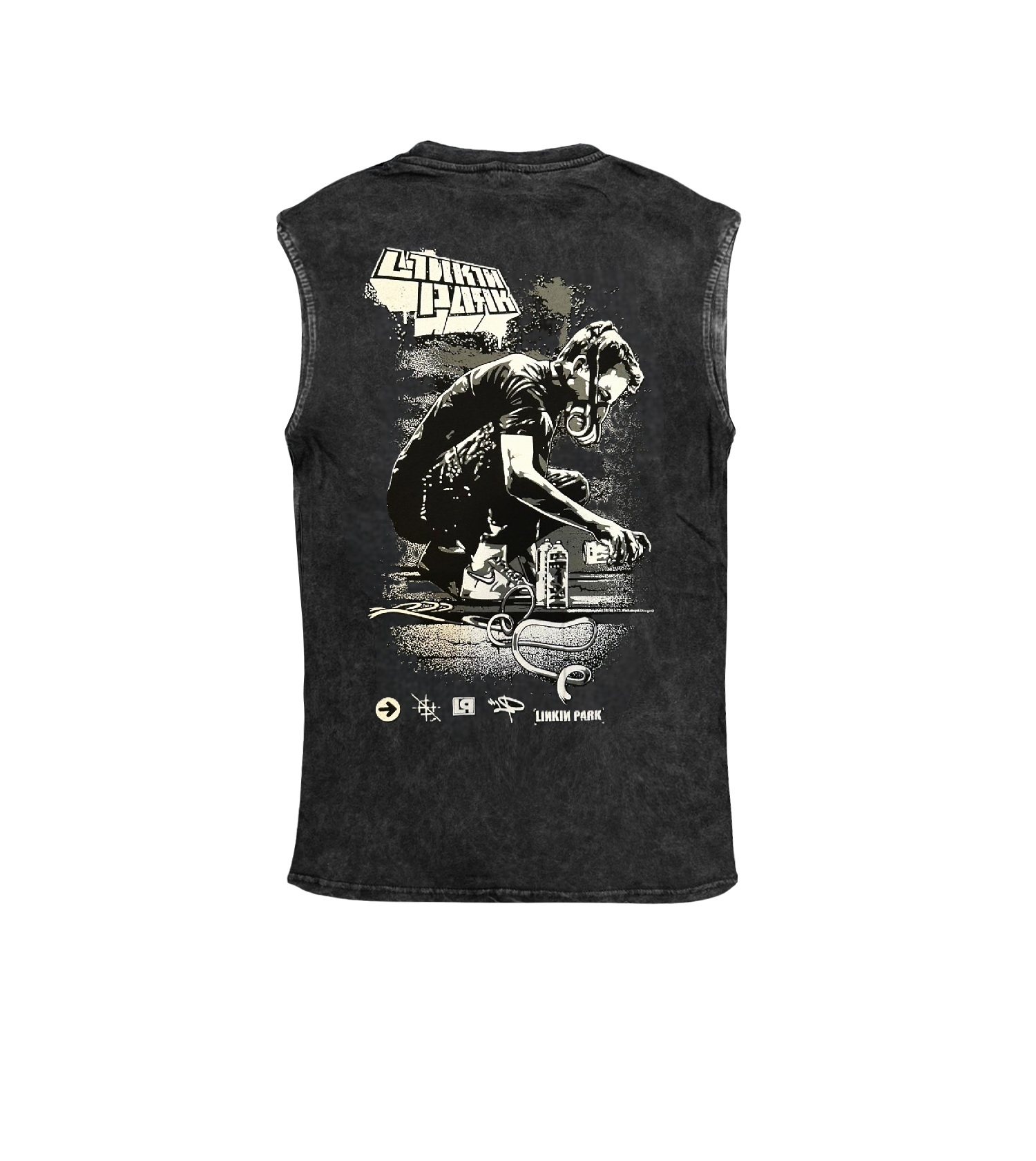 Linkin Park Hybrid Theory and Meteora Ön Arka Baskılı Yıkamalı Oversize Vintage Kolsuz Tshirt Atlet