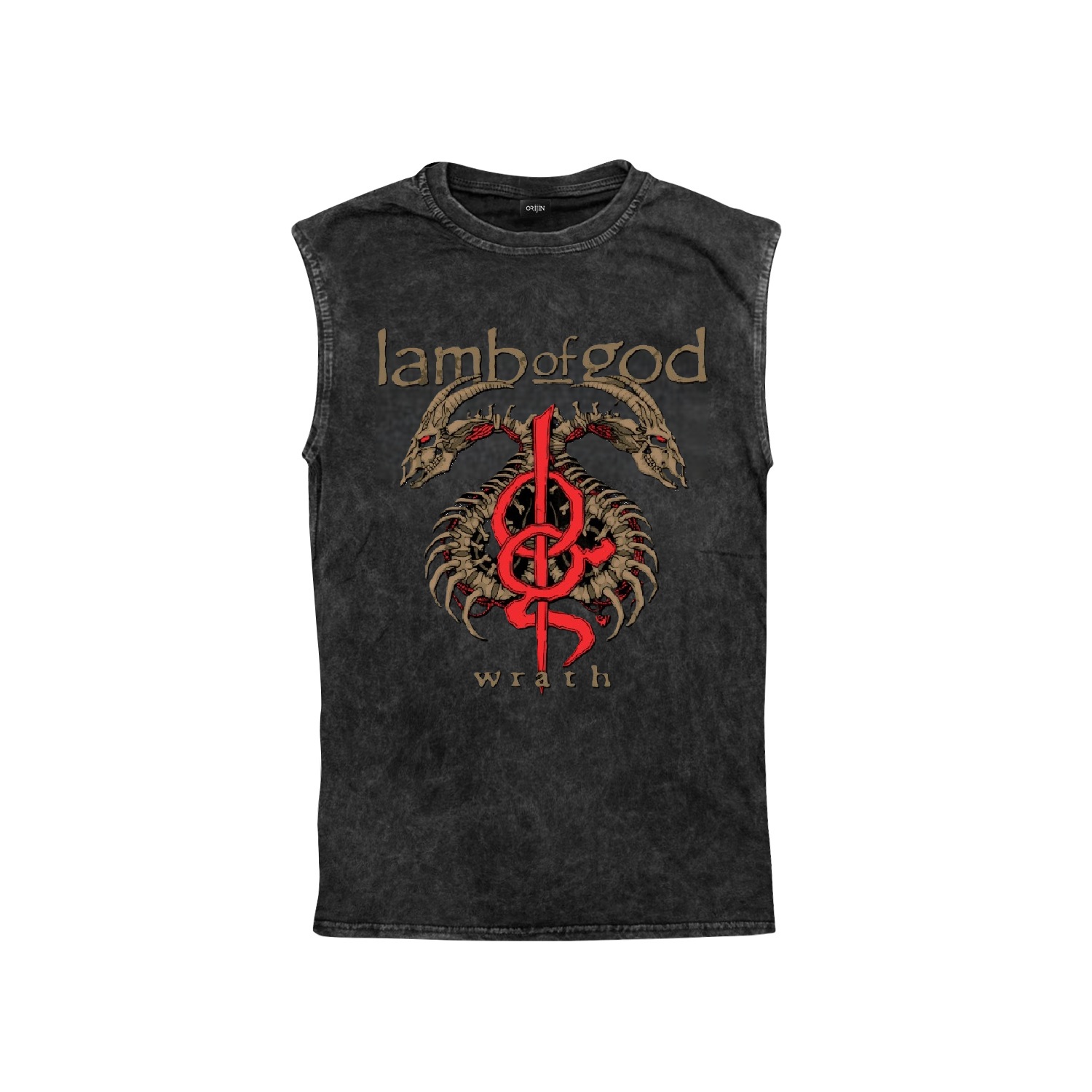 Lamb of God Wrath Ön Arka Baskılı Yıkamalı Oversize Vintage Kolsuz Tshirt Atlet