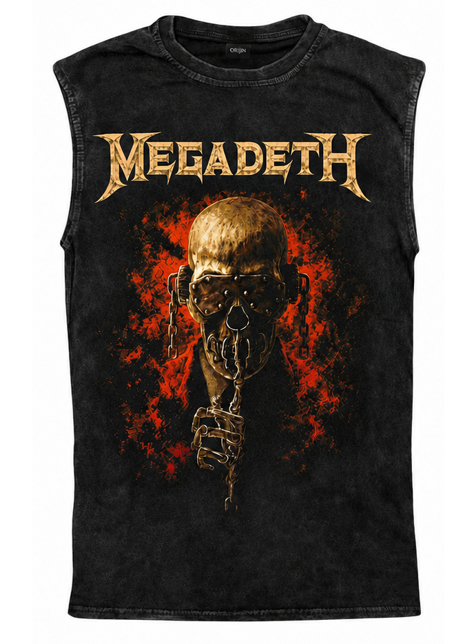 Megadeth 2026 World Tour Concert Ön Arka Baskılı Unisex Yıkamalı Oversize Vintage Atlet Kolsuz Tshirt