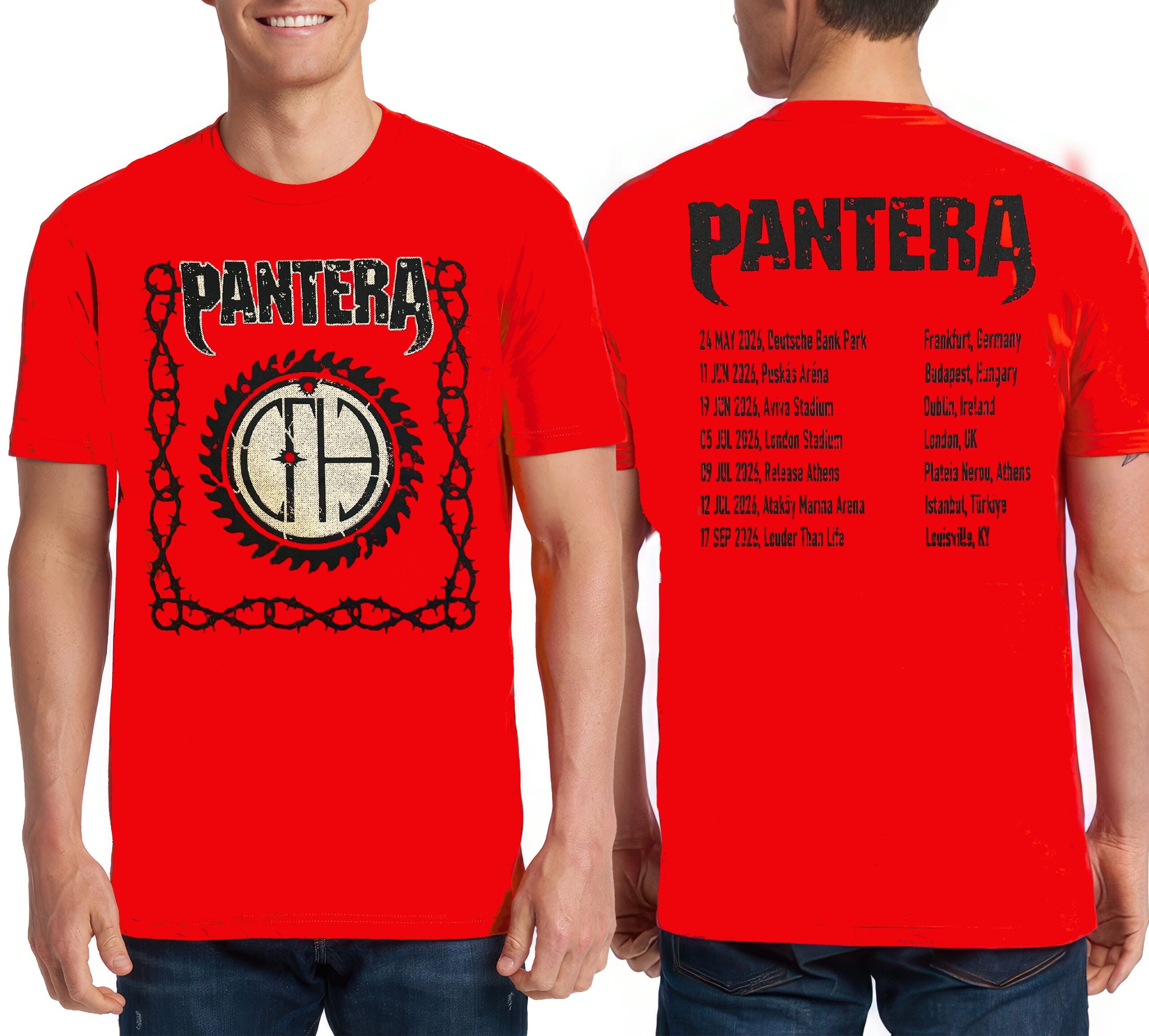 Pantera Concert Tour 2026 Ön Arka Baskılı Unisex Tshirt