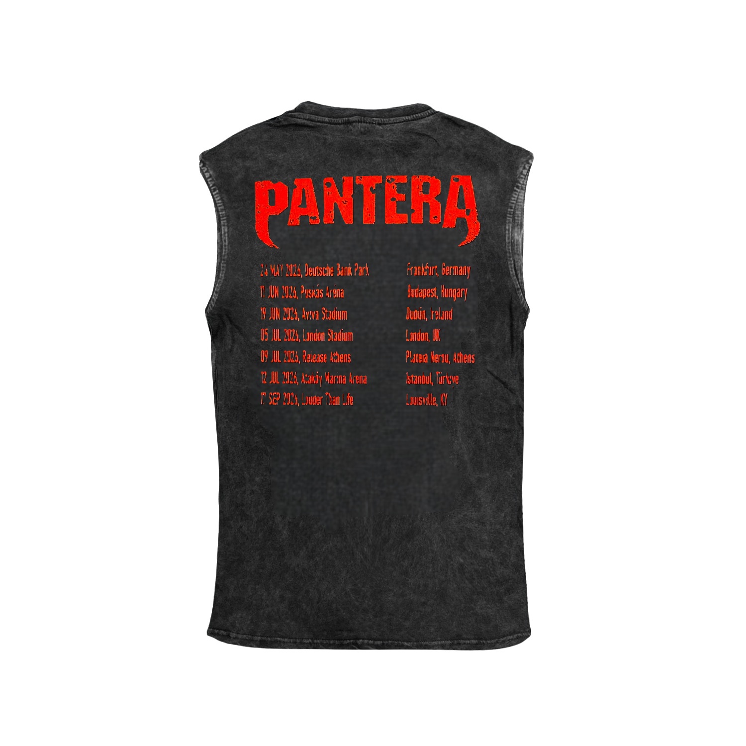 Pantera Concert Tour 2026 Ön Arka Baskılı Yıkamalı Oversize Kolsuz Tshirt Atlet