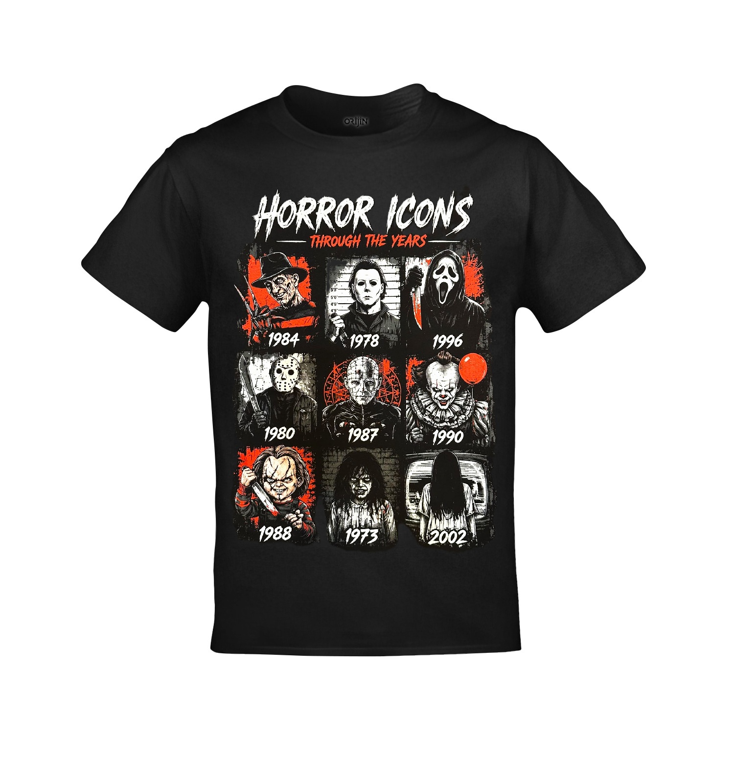 Horror Icons Through The Years Korku Film Karakterleri Baskılı Unisex Siyah Tshirt