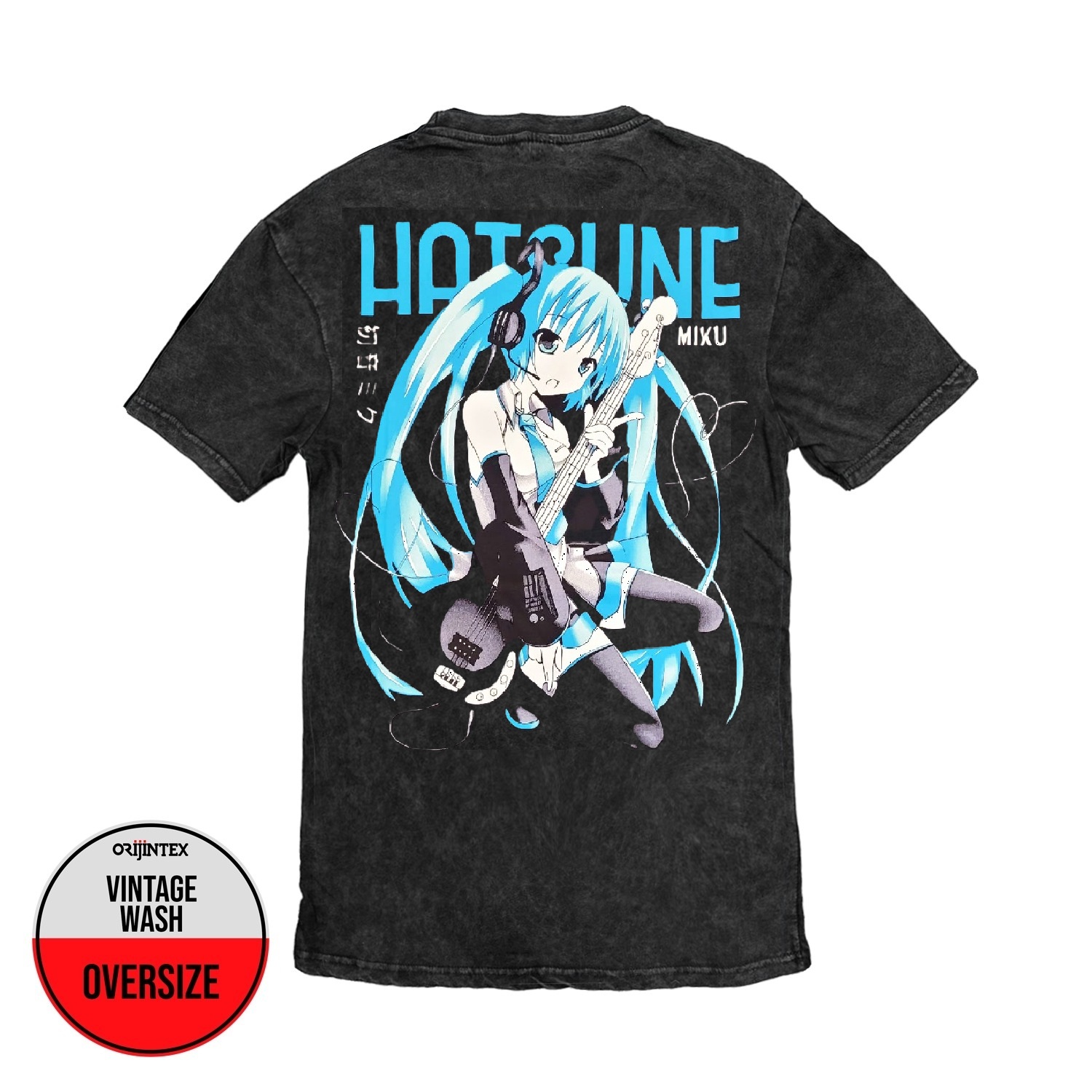 Hatsune Miku Ön Arka Baskılı Unisex Yıkamalı Oversize Vintage Tshirt
