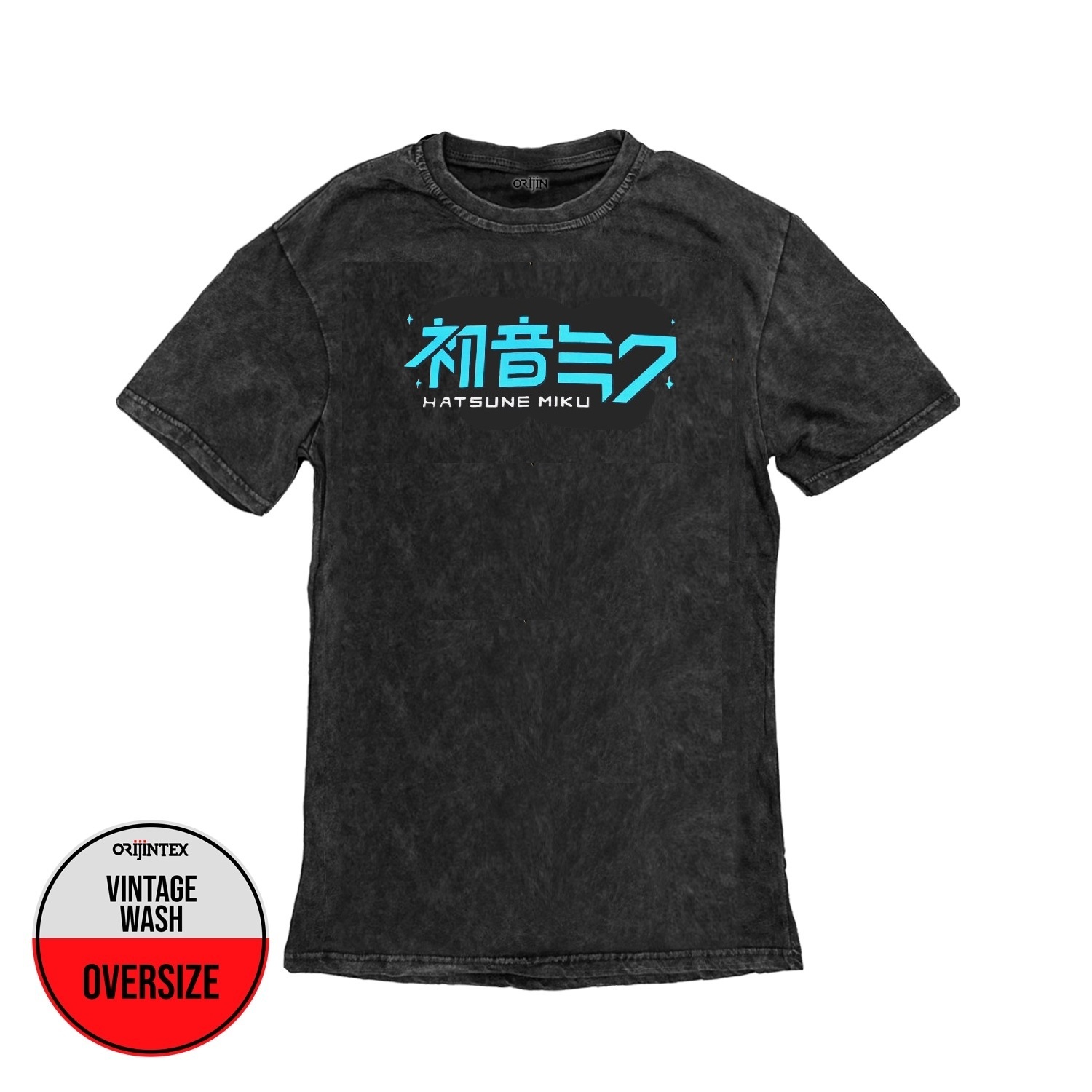 Hatsune Miku Ön Arka Baskılı Unisex Yıkamalı Oversize Vintage Tshirt