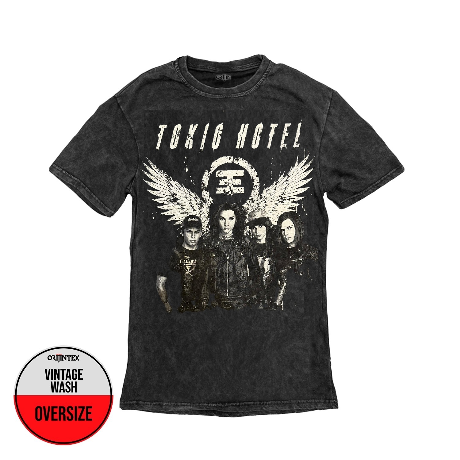 Tokio Hotel Ön Arka Baskılı Unisex Yıkamalı Oversize Vintage Tshirt
